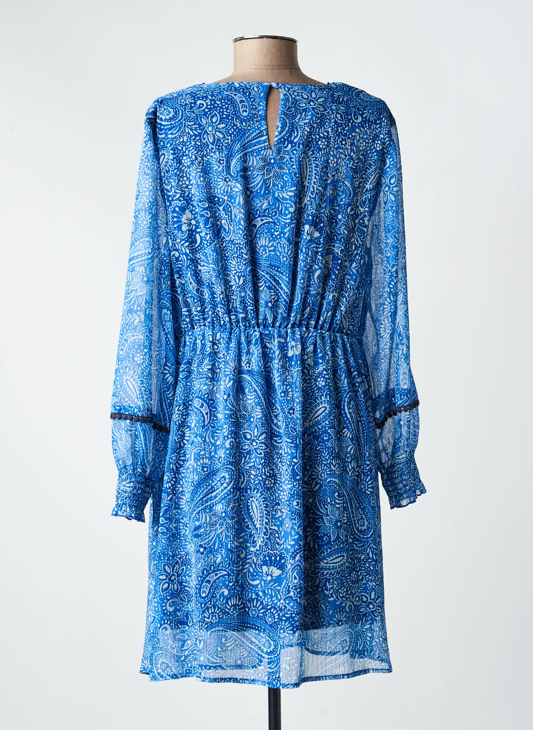Rochie scurtă croială fluidă mâneci lungi albastru C'EST BEAU LA VIE femeie