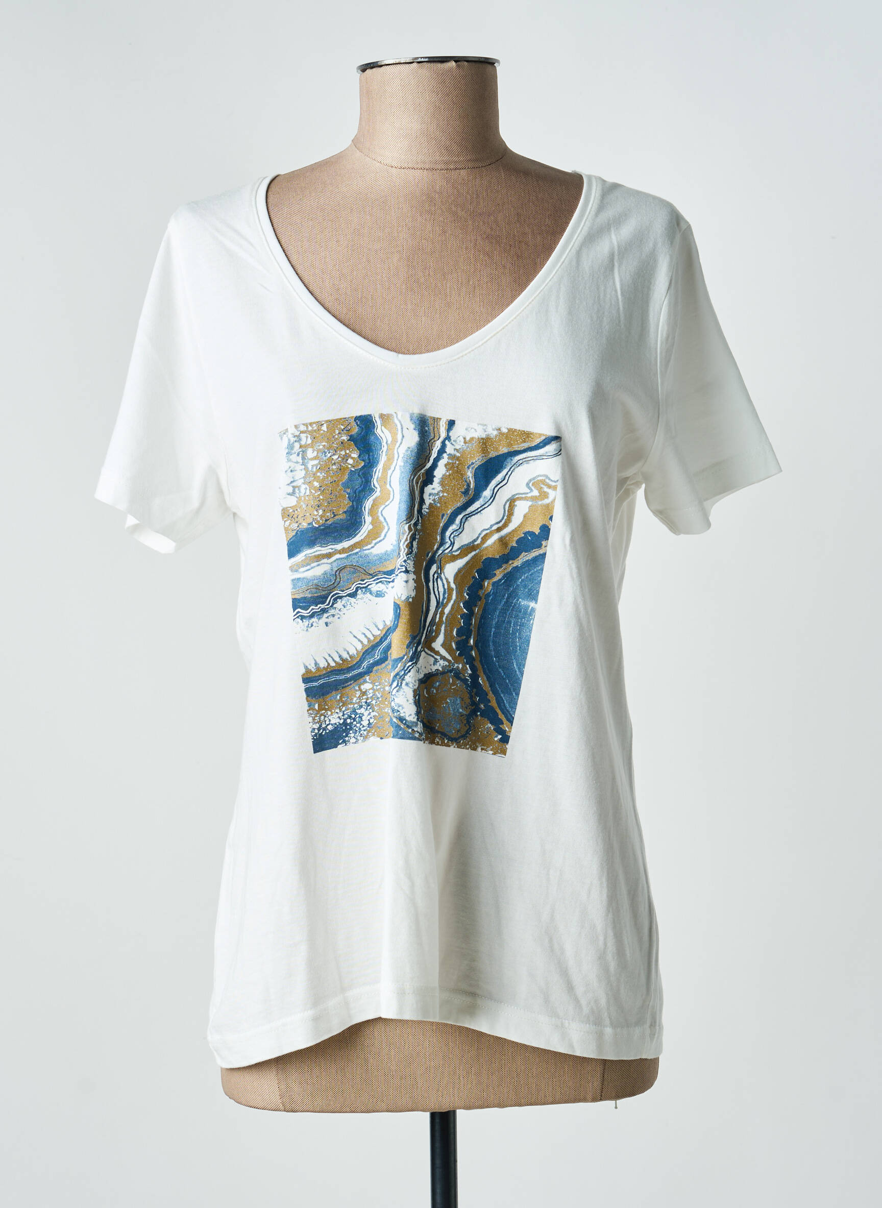 Tricou guler în v mâneci scurte bej SIGNE NATURE femeie