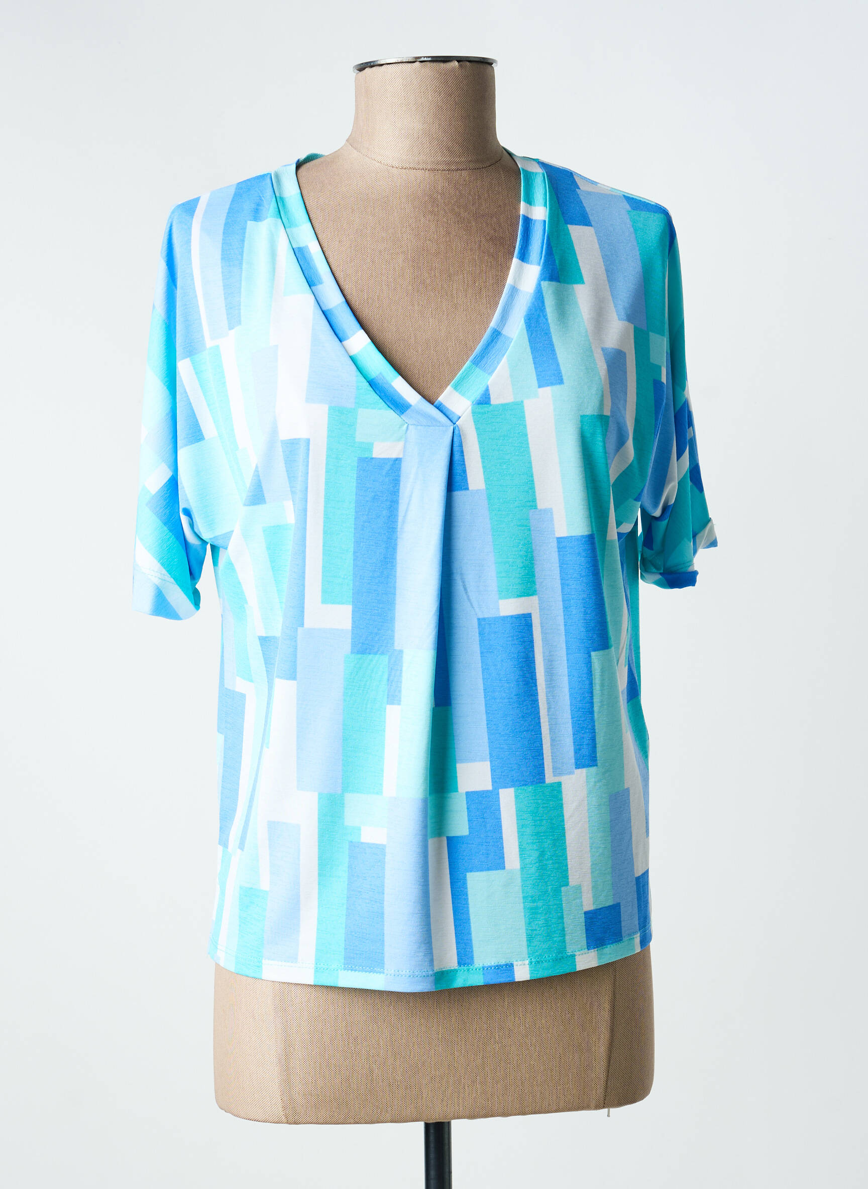 Tricou imprimeu fantezie mâneci scurte albastru MARBLE femeie