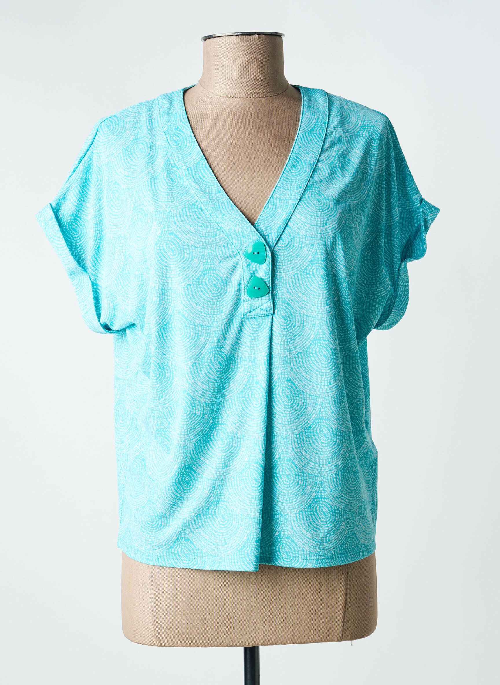 Tricou imprimeu fantezie mâneci scurte albastru MARBLE femeie