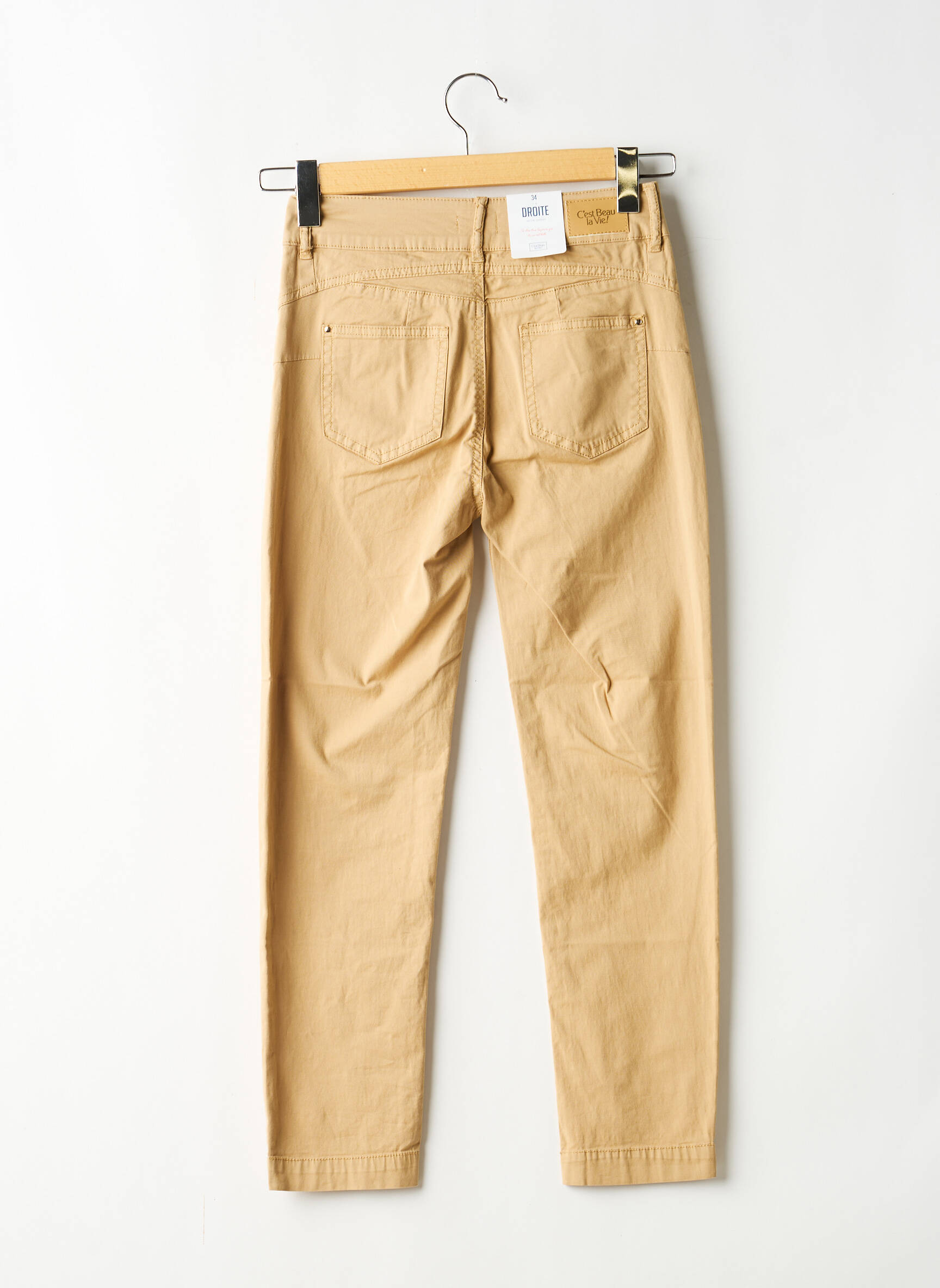 Pantalon slim țesătură poplin mărime normală bej C'EST BEAU LA VIE femeie