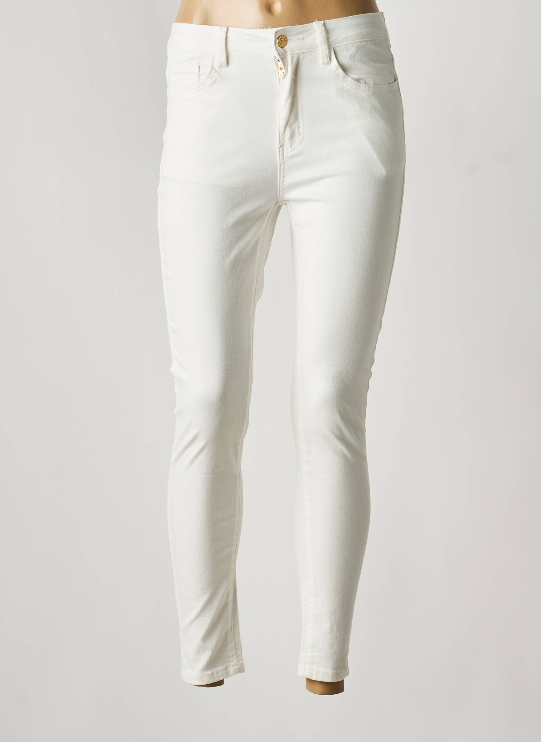 Pantalon slim țesătură poplin mărime normală alb MOLLY BRACKEN femeie