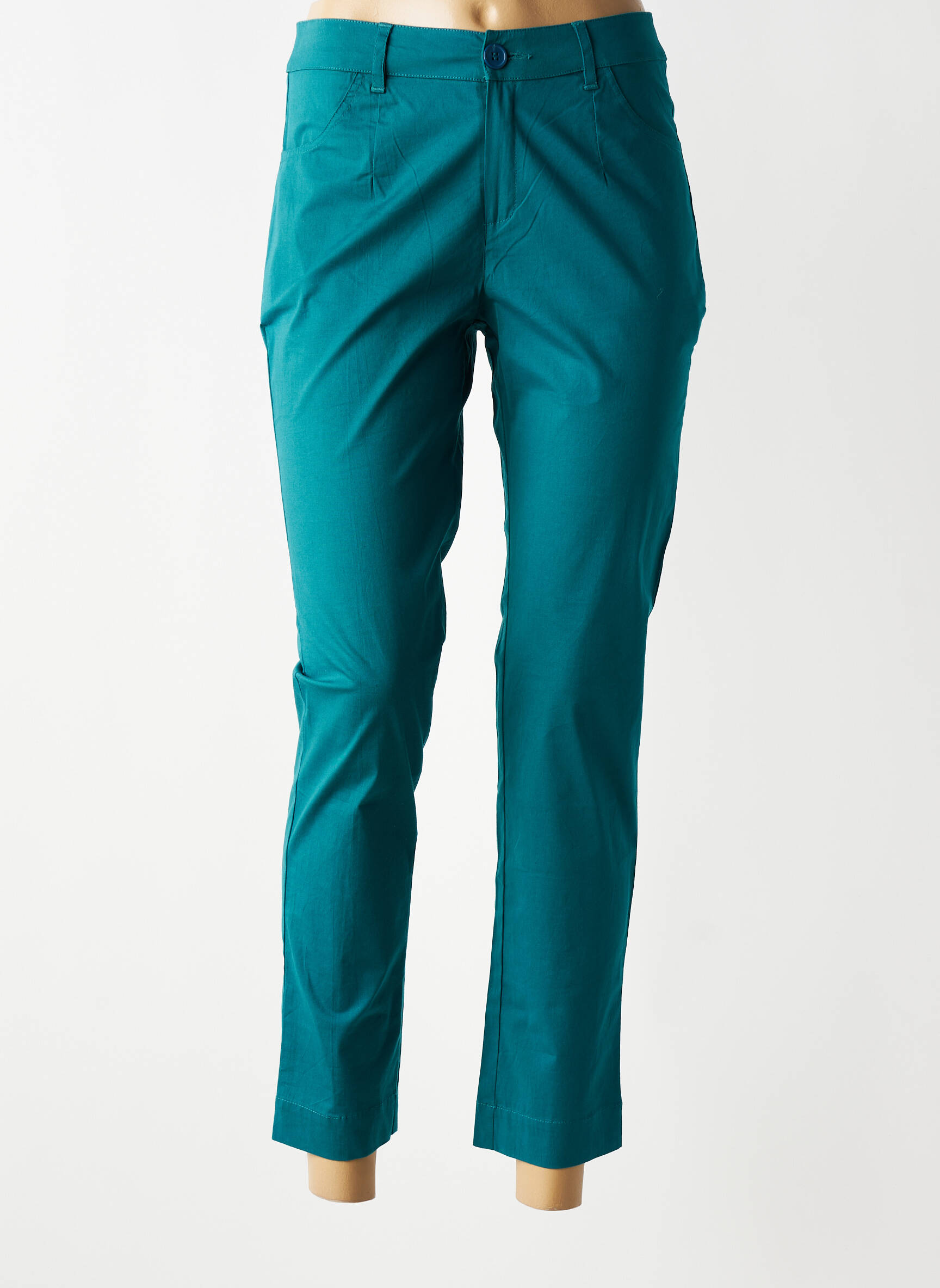 Pantalon chino țesătură poplin mărime normală verde LA FIANCÉE femeie