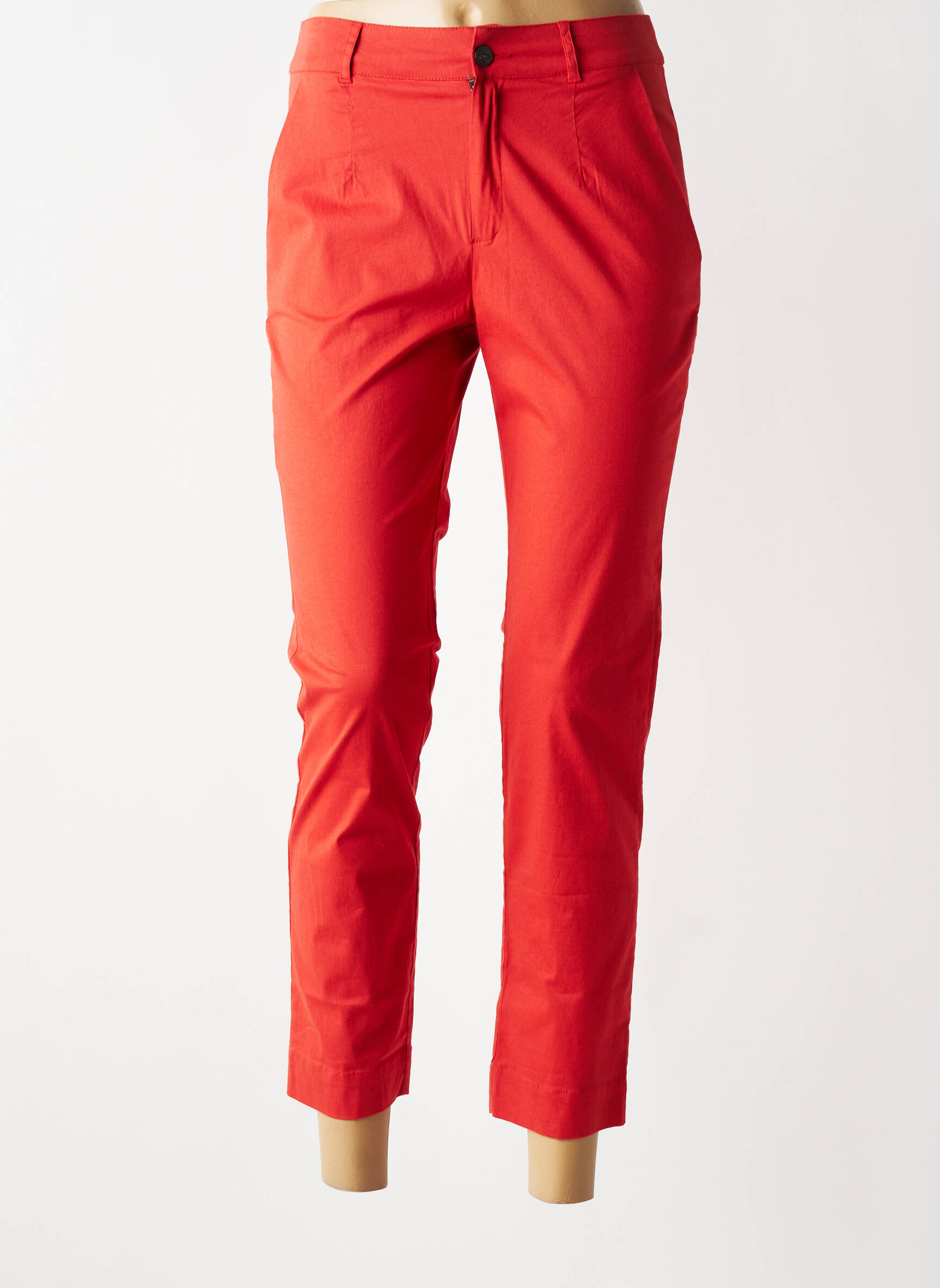 Pantalon chino țesătură poplin talie înaltă roșu LA FIANCÉE femeie