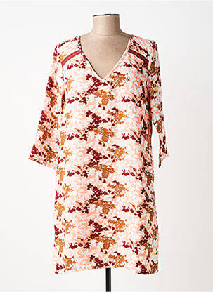 Rochie scurtă imprimeu floral mâneci 3/4 portocalie KAPORAL femeie