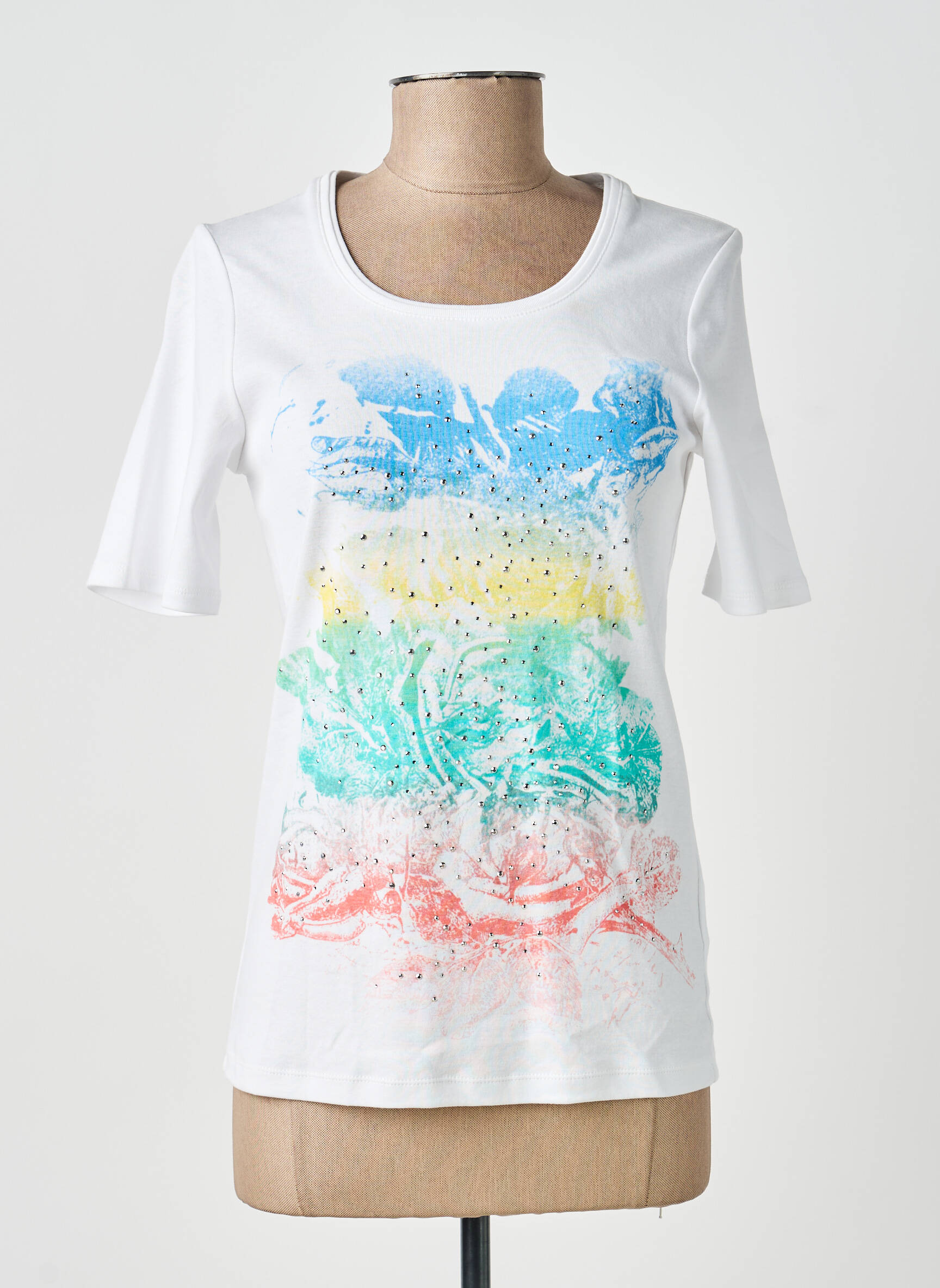 Tricou imprimeu fantezie mâneci scurte alb MARBLE femeie