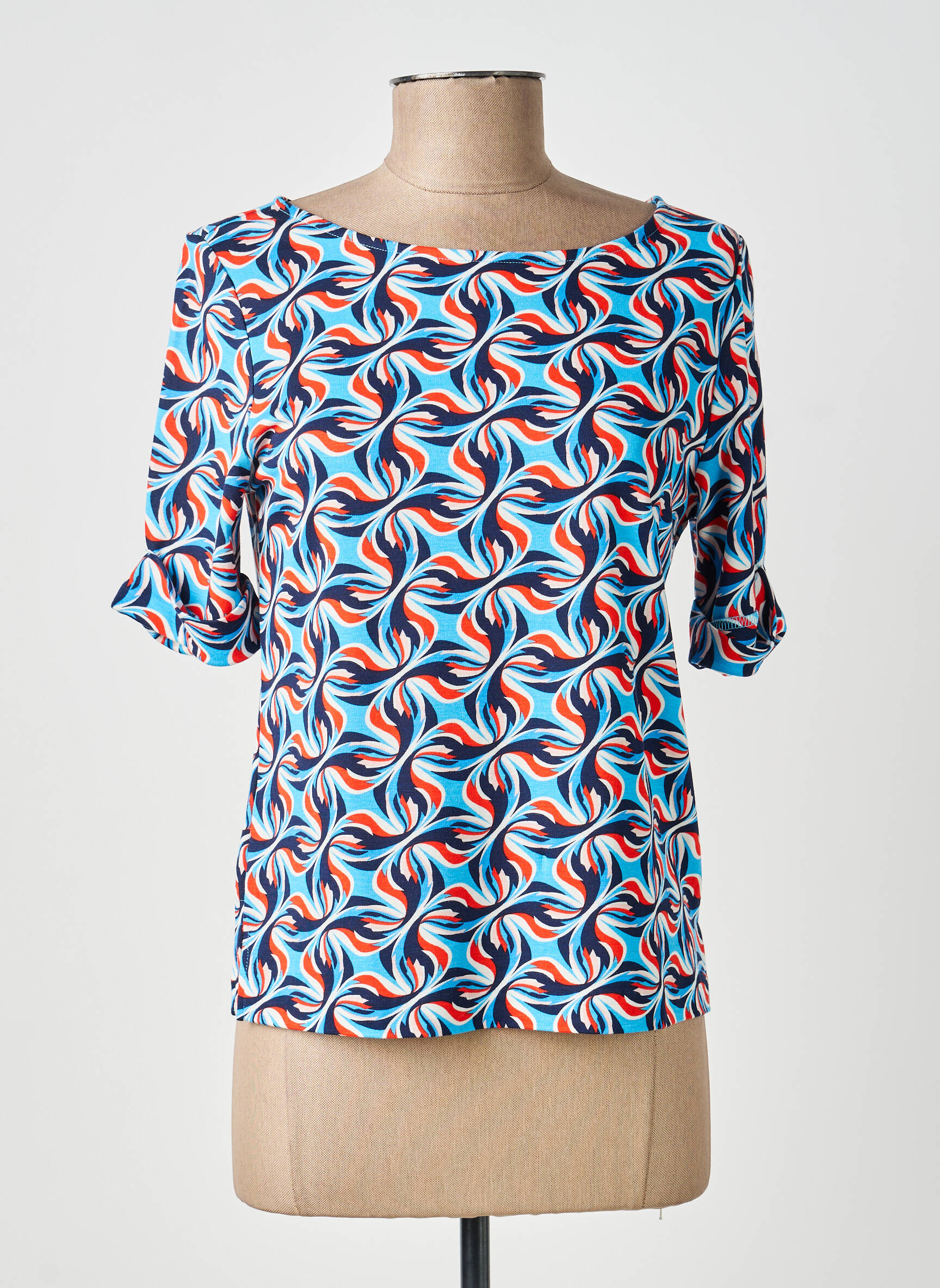 Tricou imprimeu fantezie mâneci scurte albastru SURKANA femeie