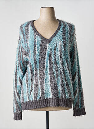 Pulover guler în v mâneci lungi gri MARBLE femeie