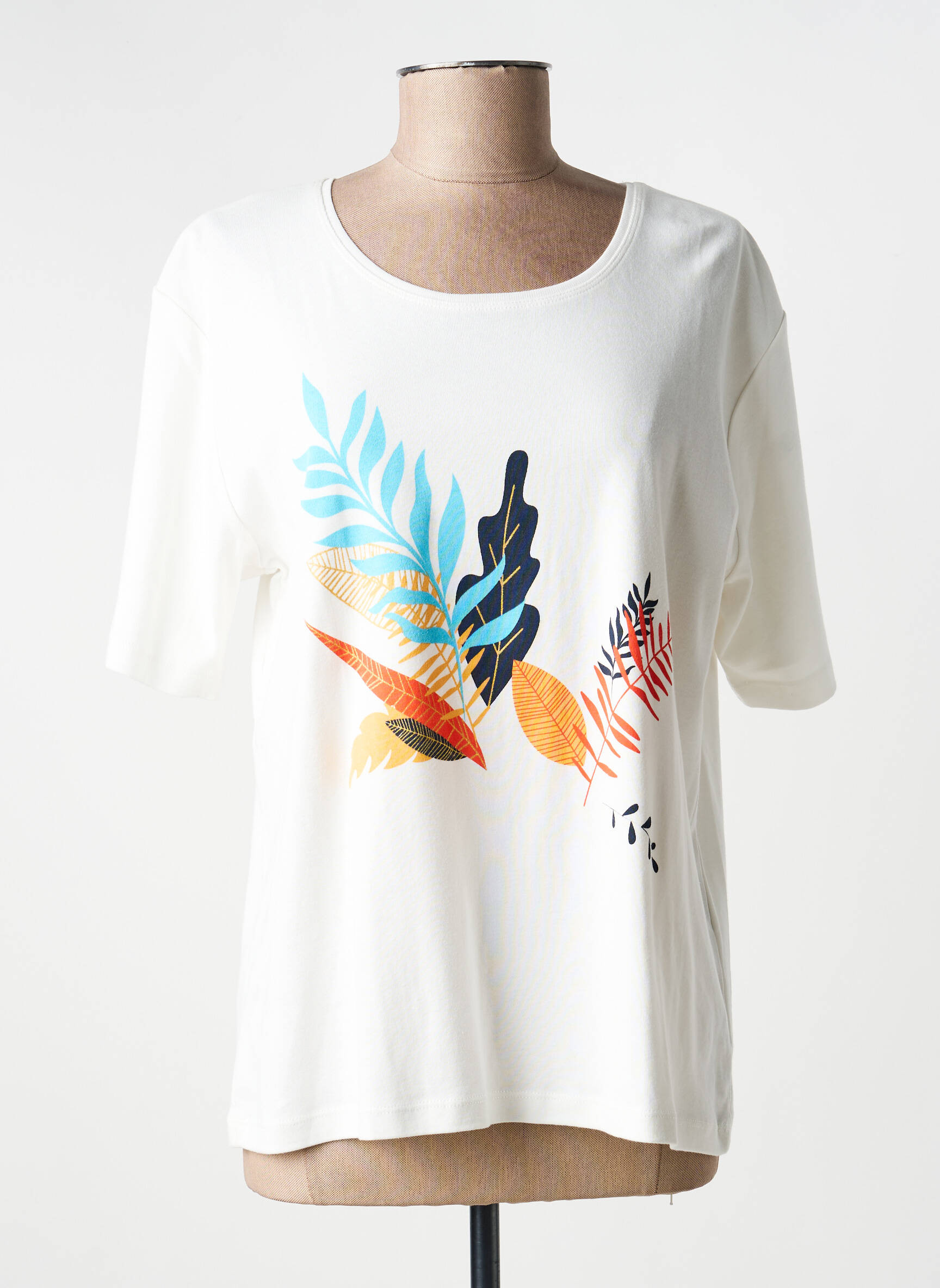 Tricou imprimeu fantezie mâneci scurte bej GRIFFON femeie