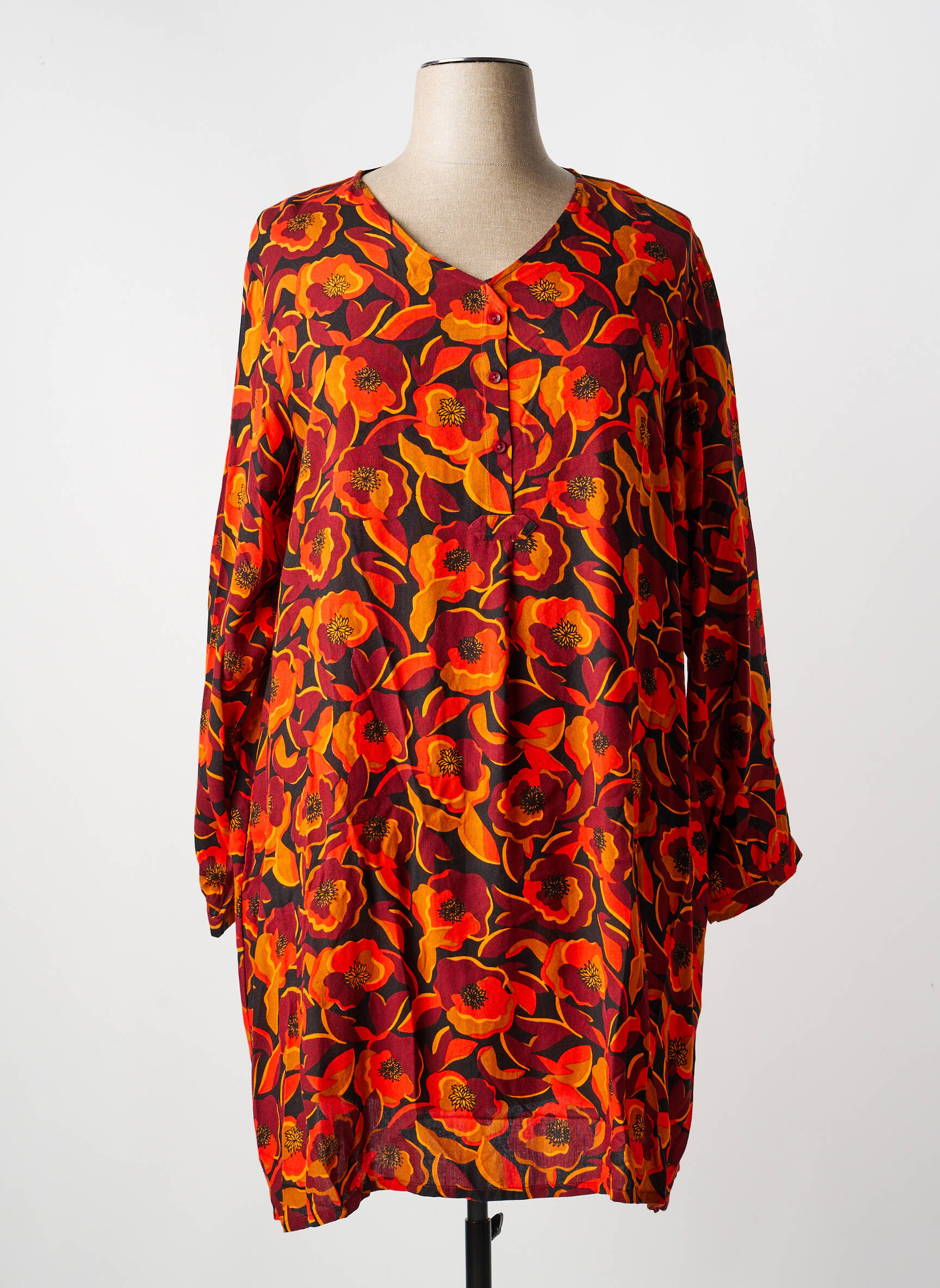 Rochie midi imprimeu floral mâneci lungi portocalie AGATHE & LOUISE femeie