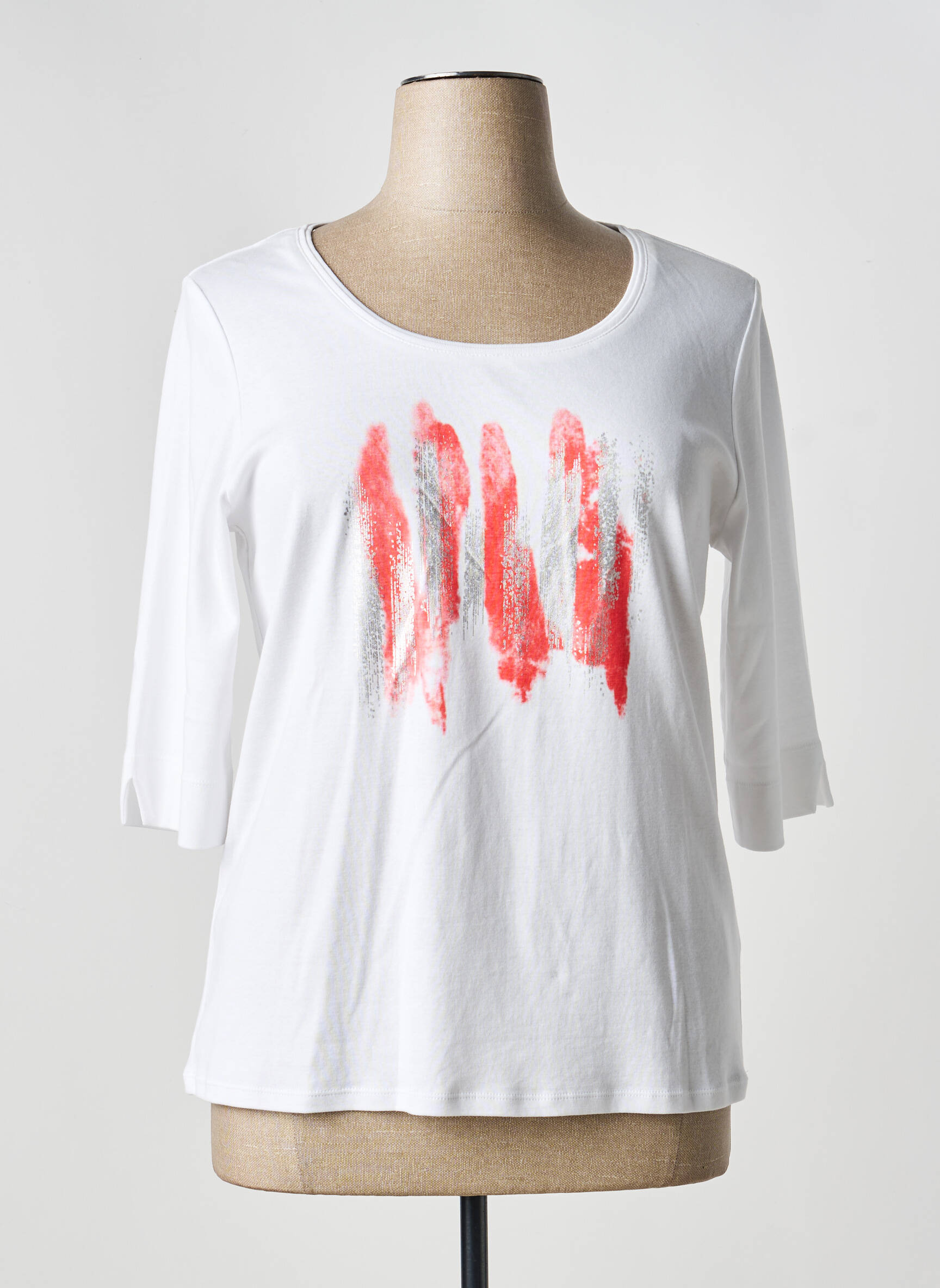 Tricou serigrafie mâneci scurte alb MARBLE femeie