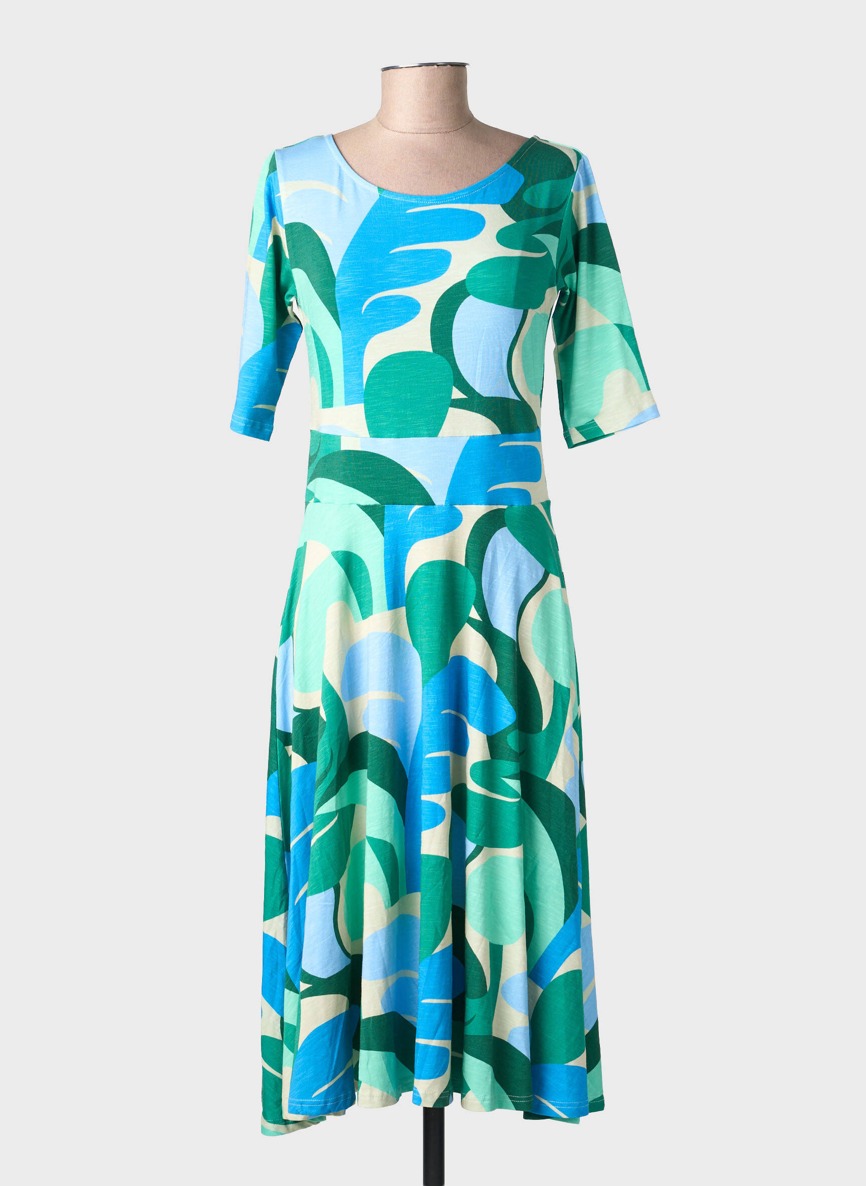 Rochie midi imprimeu fantezie mâneci scurte verde DANEFAE femeie