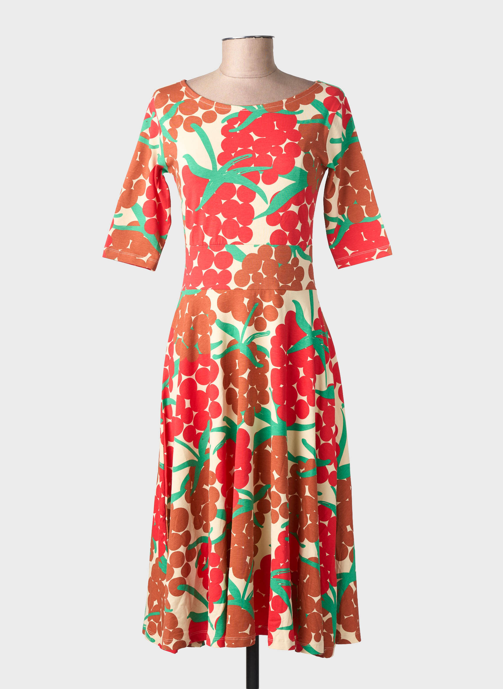 Rochie midi imprimeu fantezie mâneci scurte roșu DANEFAE femeie