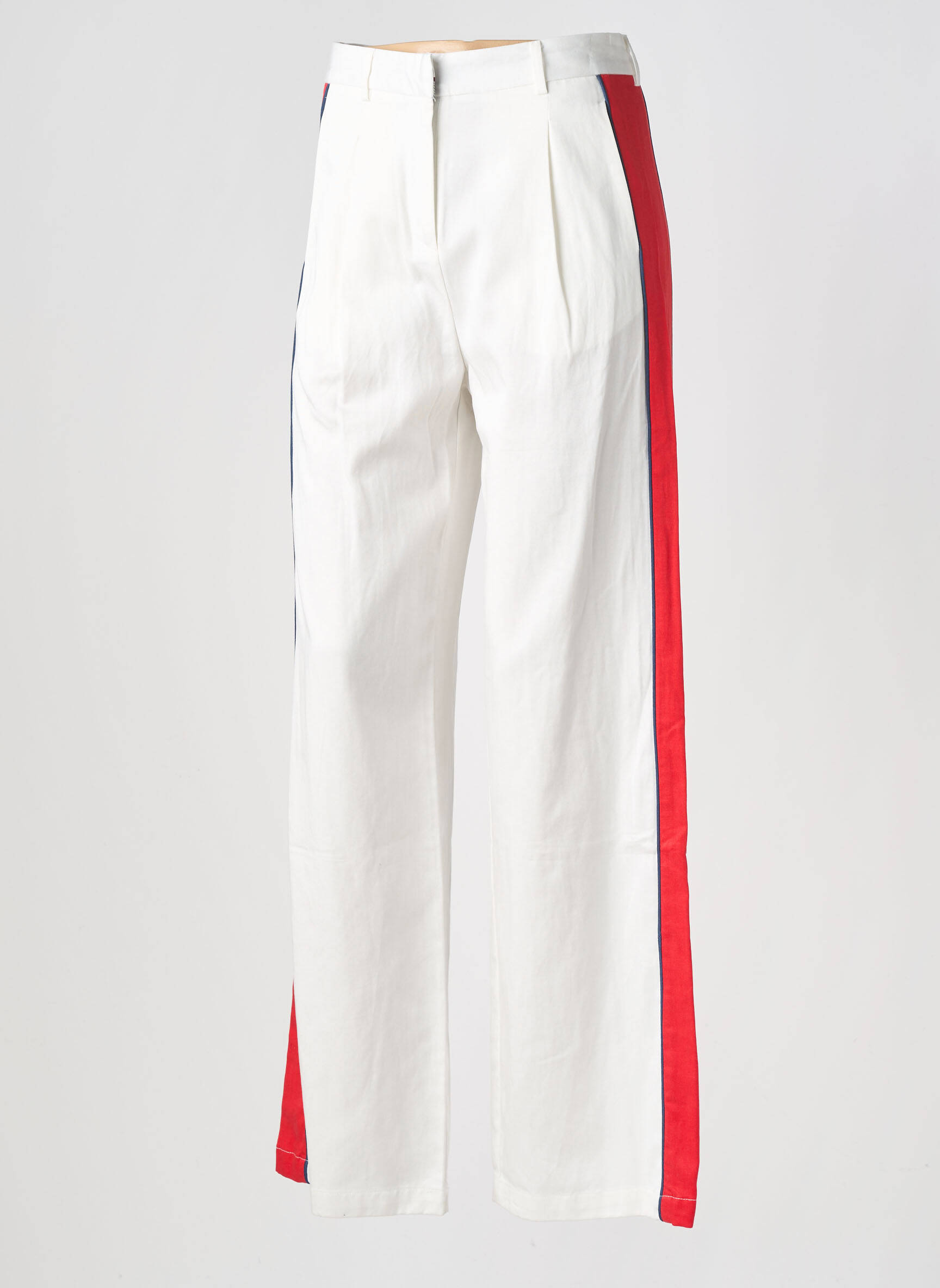 Pantalon drept închidere cu fermoar sub clapetă cu cârlig talie înaltă alb LA PETITE ETOILE femeie