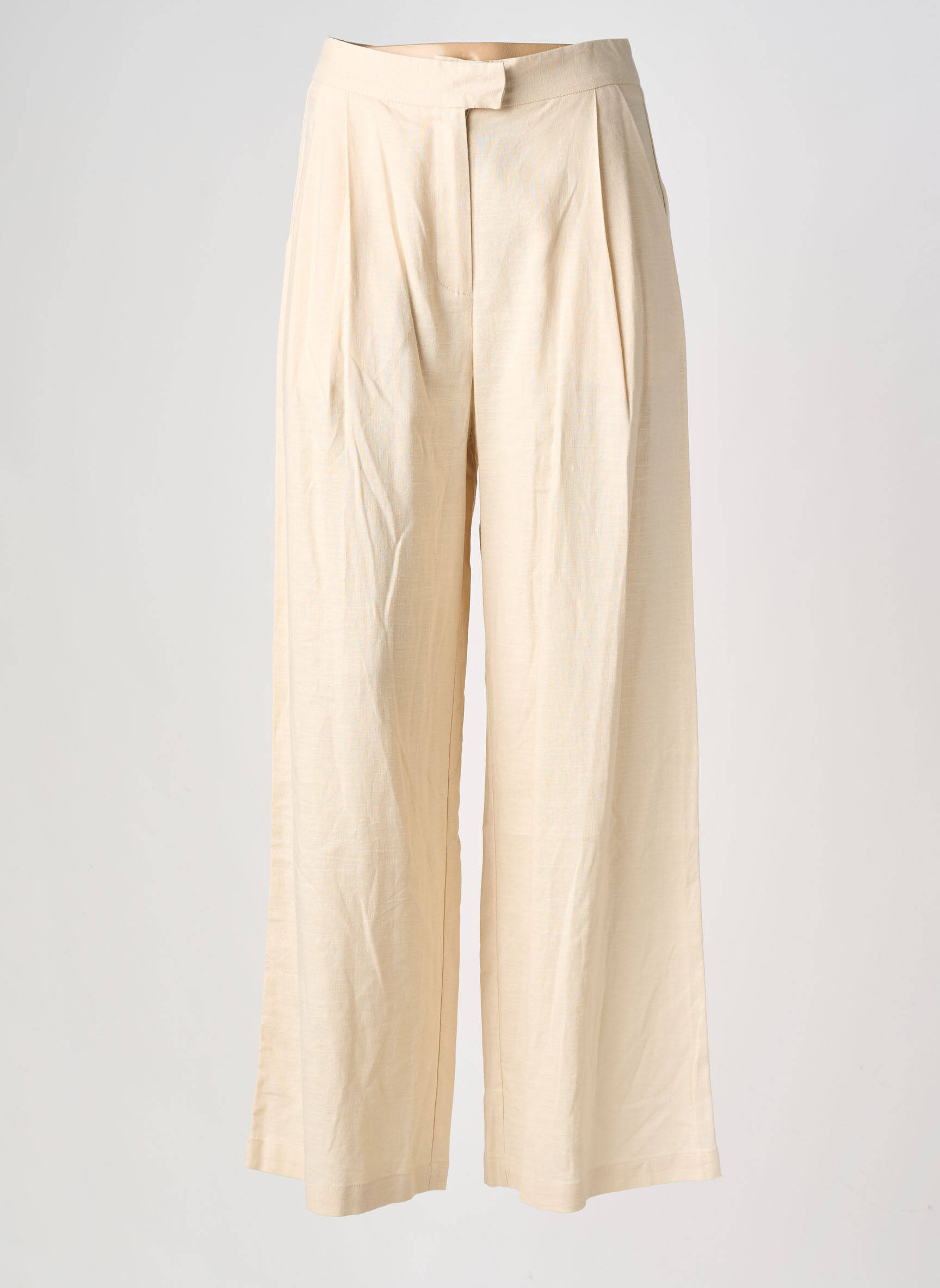 Pantalon larg închidere cu fermoar sub clapetă cu cârlig talie înaltă bej LA PETITE ETOILE femeie