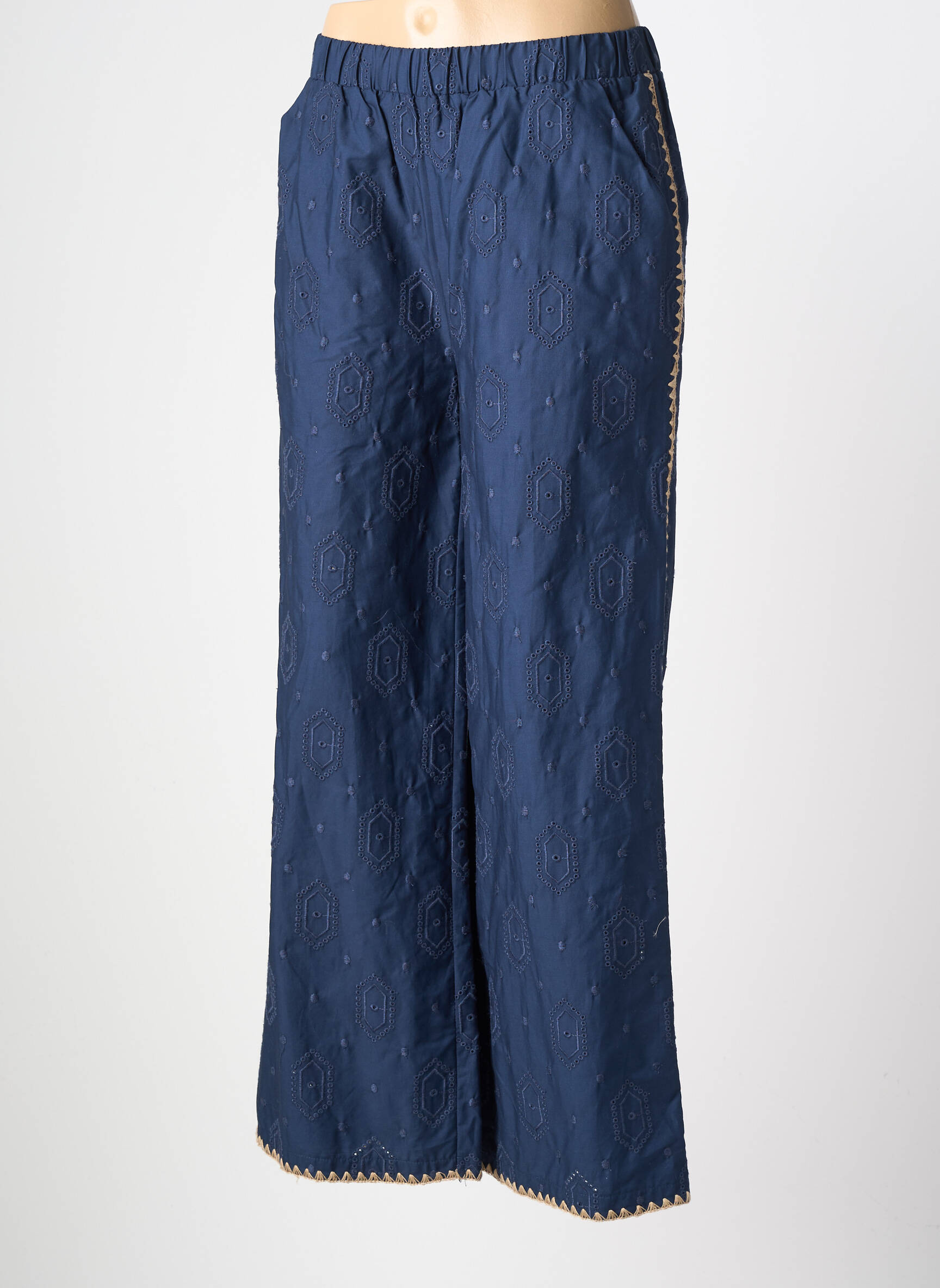 Pantalon larg croială fluidă mărime normală albastru EMILIE.K femeie