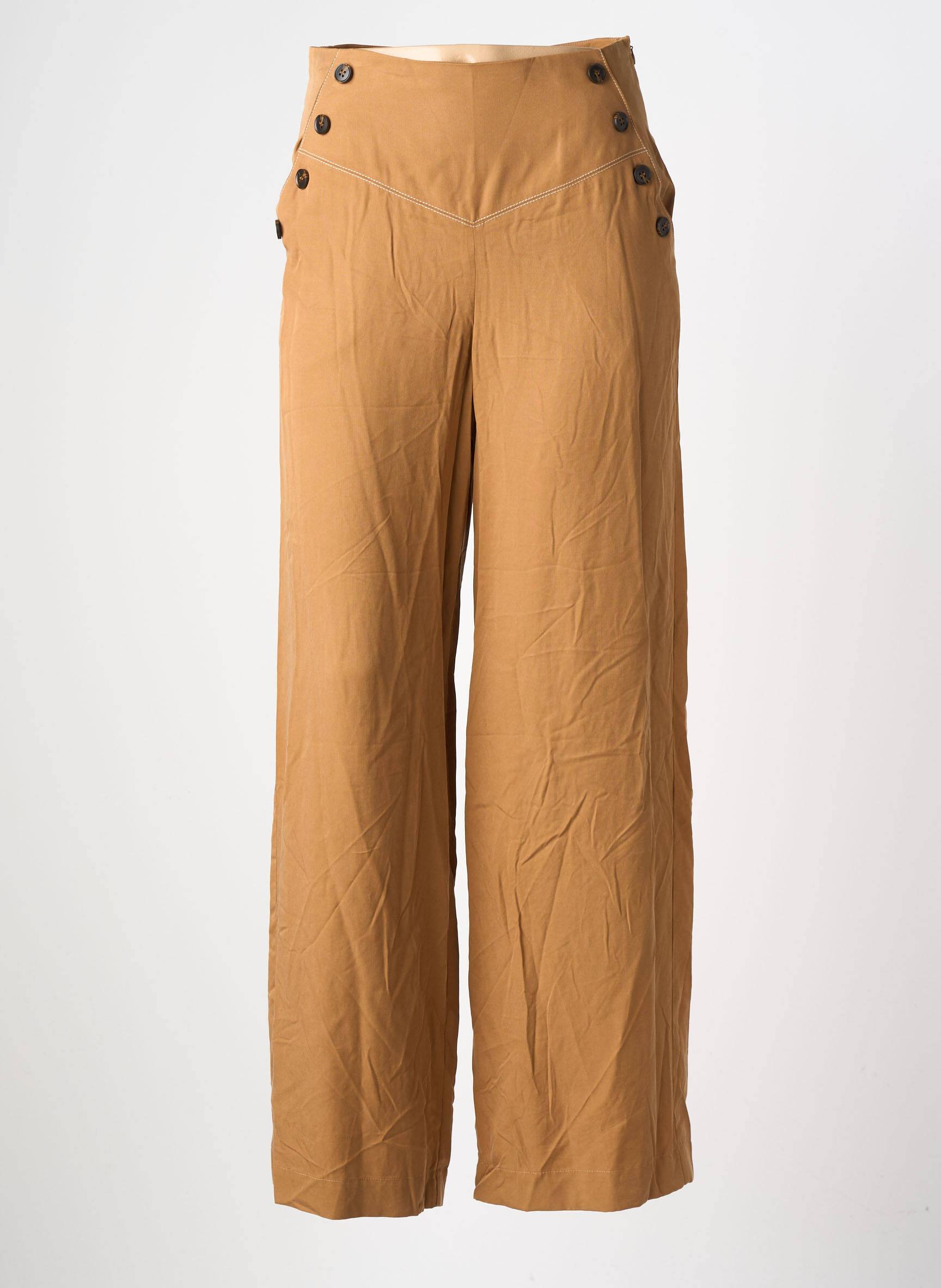 Pantalon larg închidere cu fermoar lateral talie înaltă maro YUKA femeie