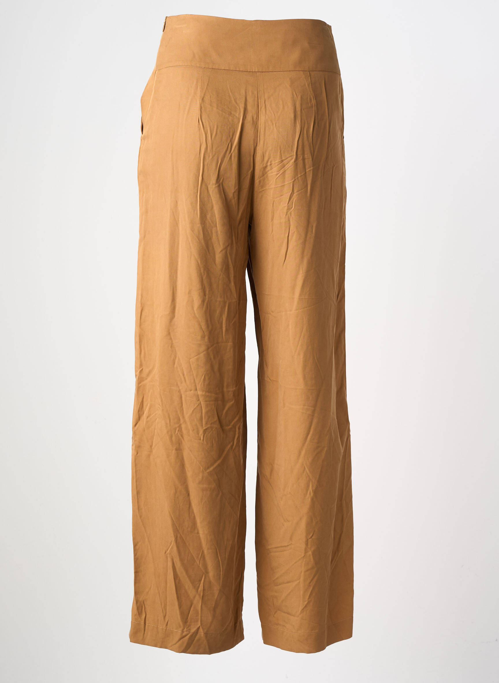 Pantalon larg închidere cu fermoar lateral talie înaltă maro YUKA femeie