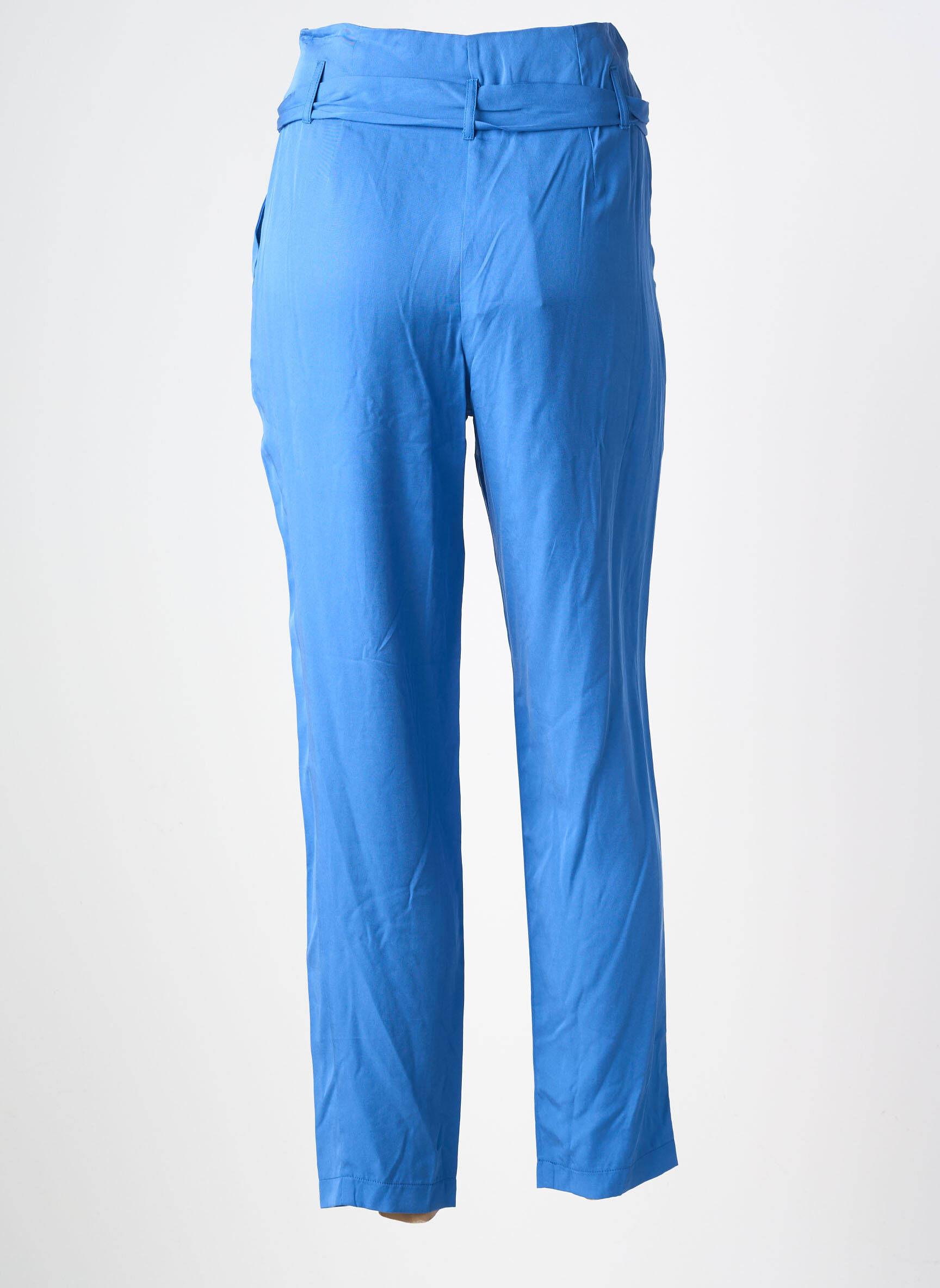 Pantalon drept țesătură poplin talie înaltă albastru YUKA femeie