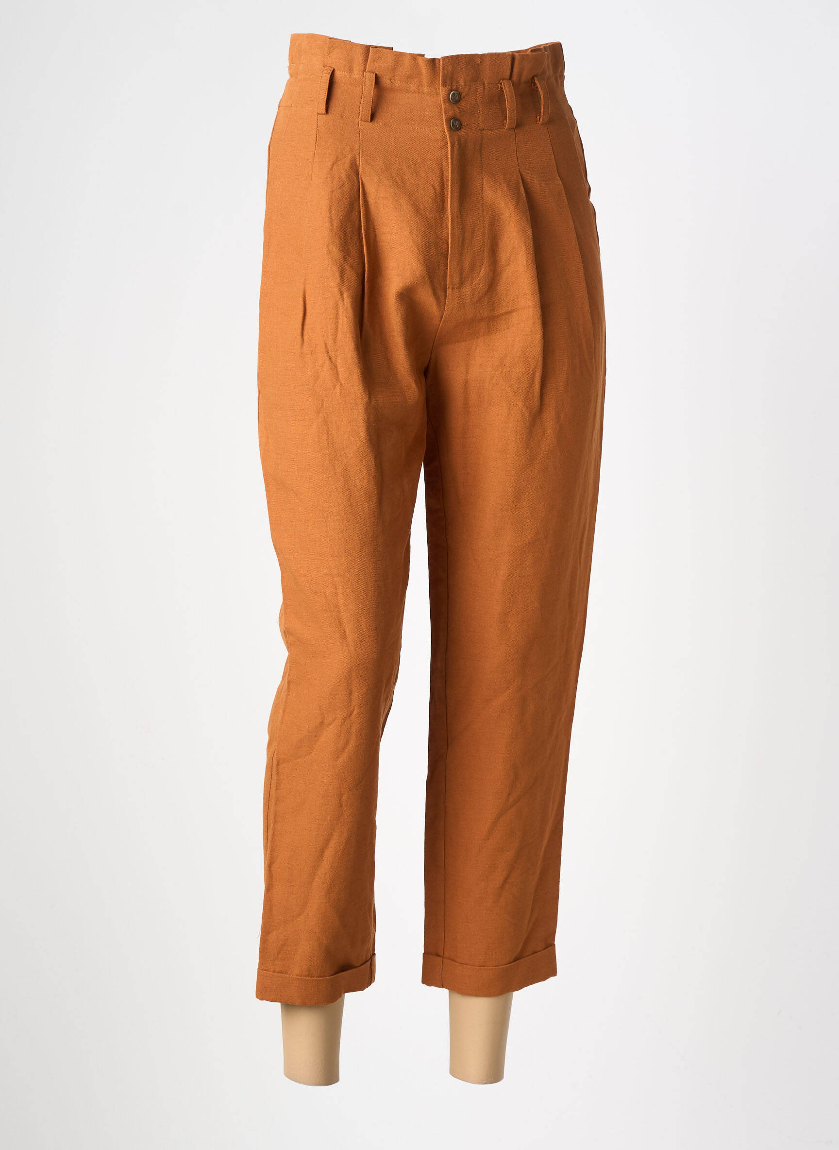 Pantalon drept talie înaltă talie înaltă maro THE KORNER femeie