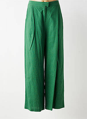 Pantalon larg țesătură crep talie înaltă verde LA PETITE ETOILE femeie