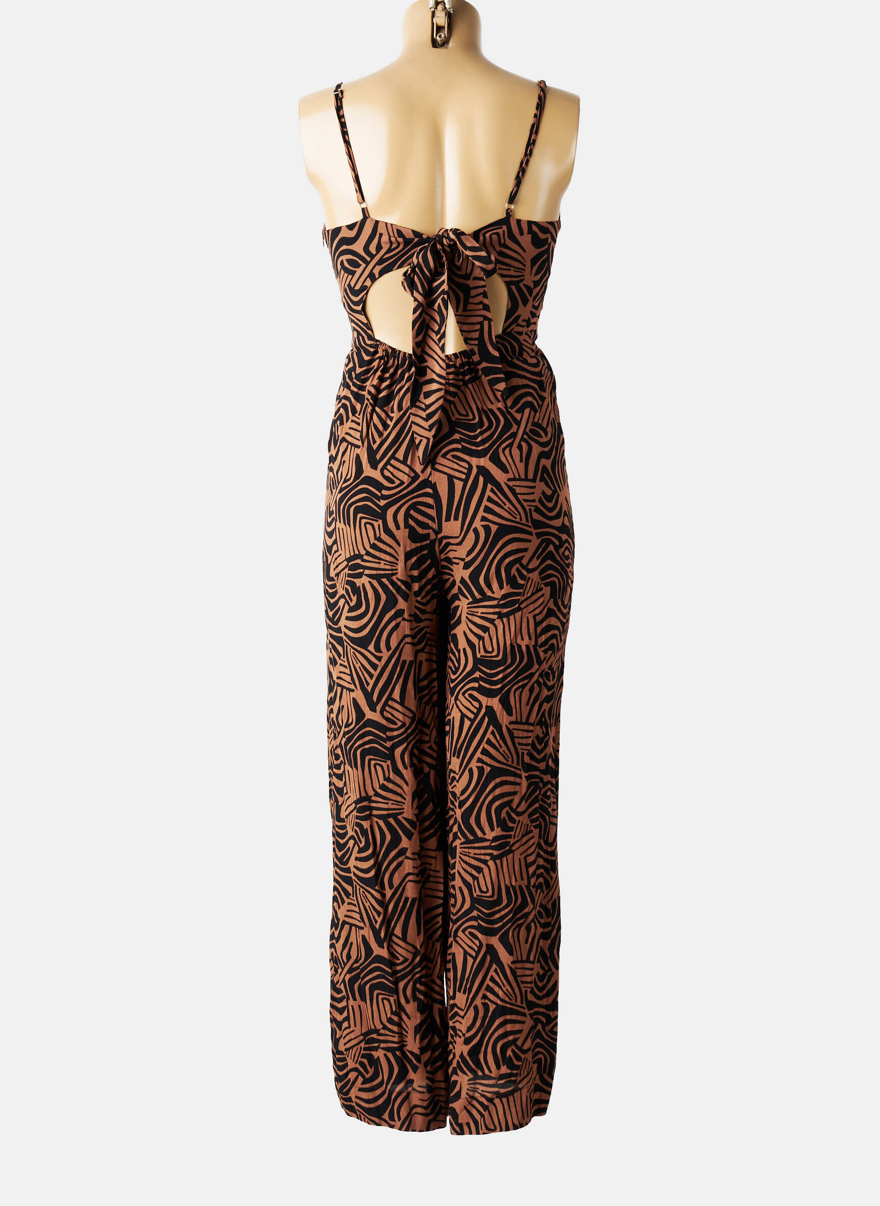 Salopetă-pantalon țesătură crep bretele subțiri maro ARTLOVE femeie