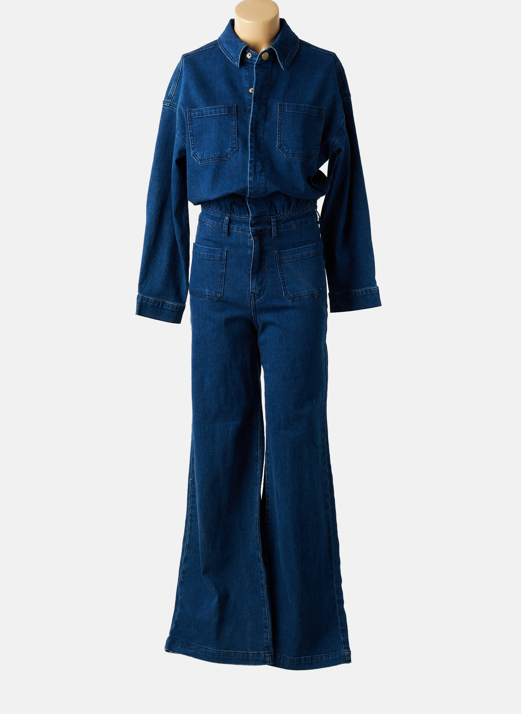 Salopetă-pantalon guler de bluză mâneci lungi albastru LA PETITE ETOILE femeie