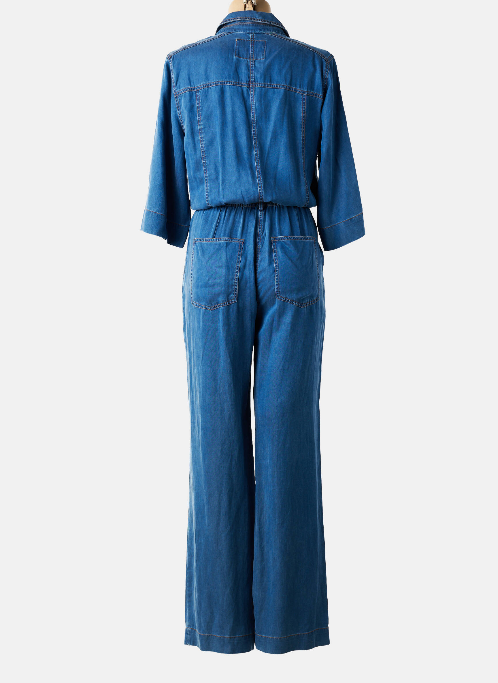Salopetă-pantalon închidere cu nasturi pe față mâneci 3/4 albastru NUMPH femeie