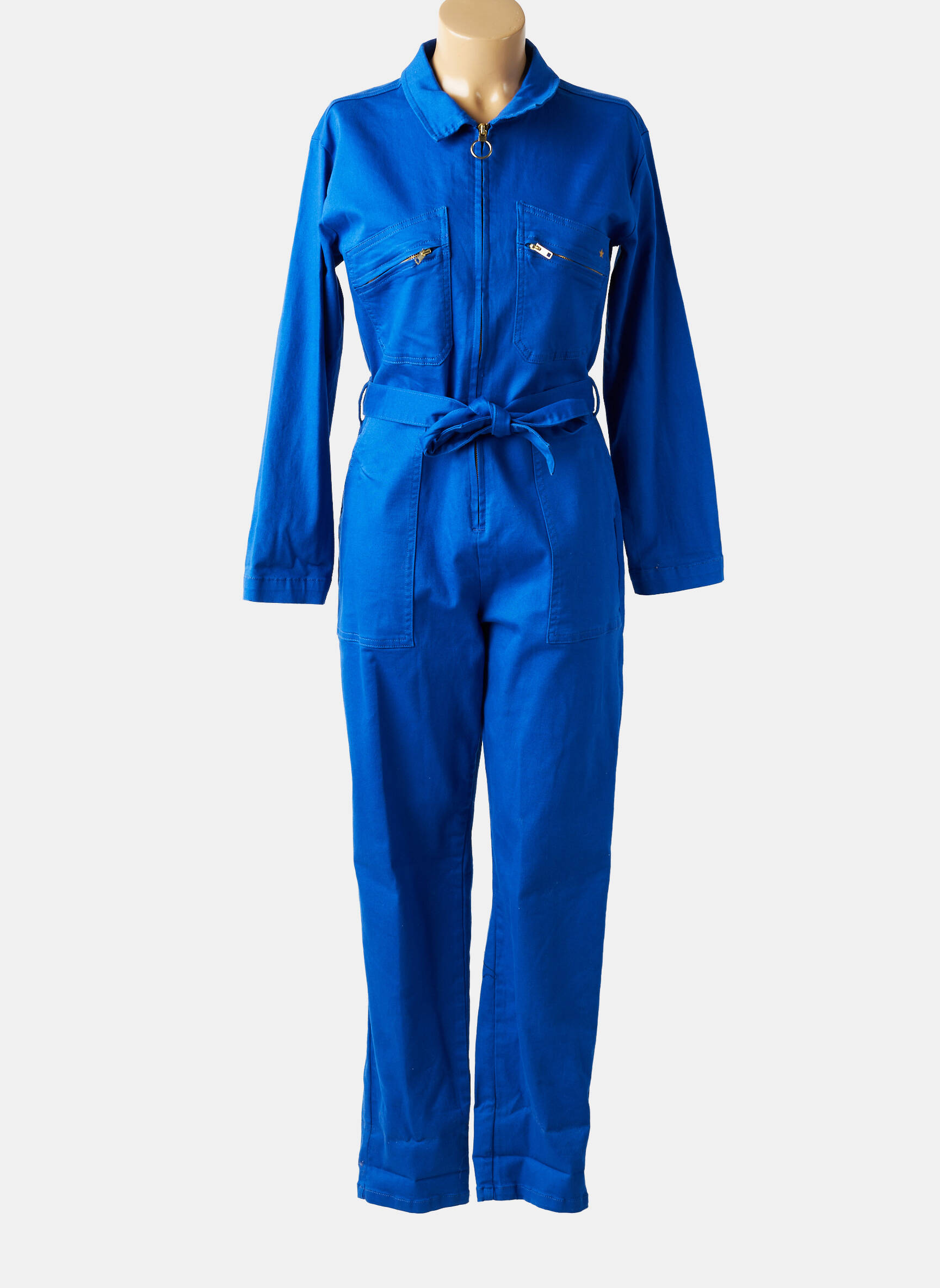 Salopetă-pantalon guler de bluză mâneci lungi albastru LA PETITE ETOILE femeie