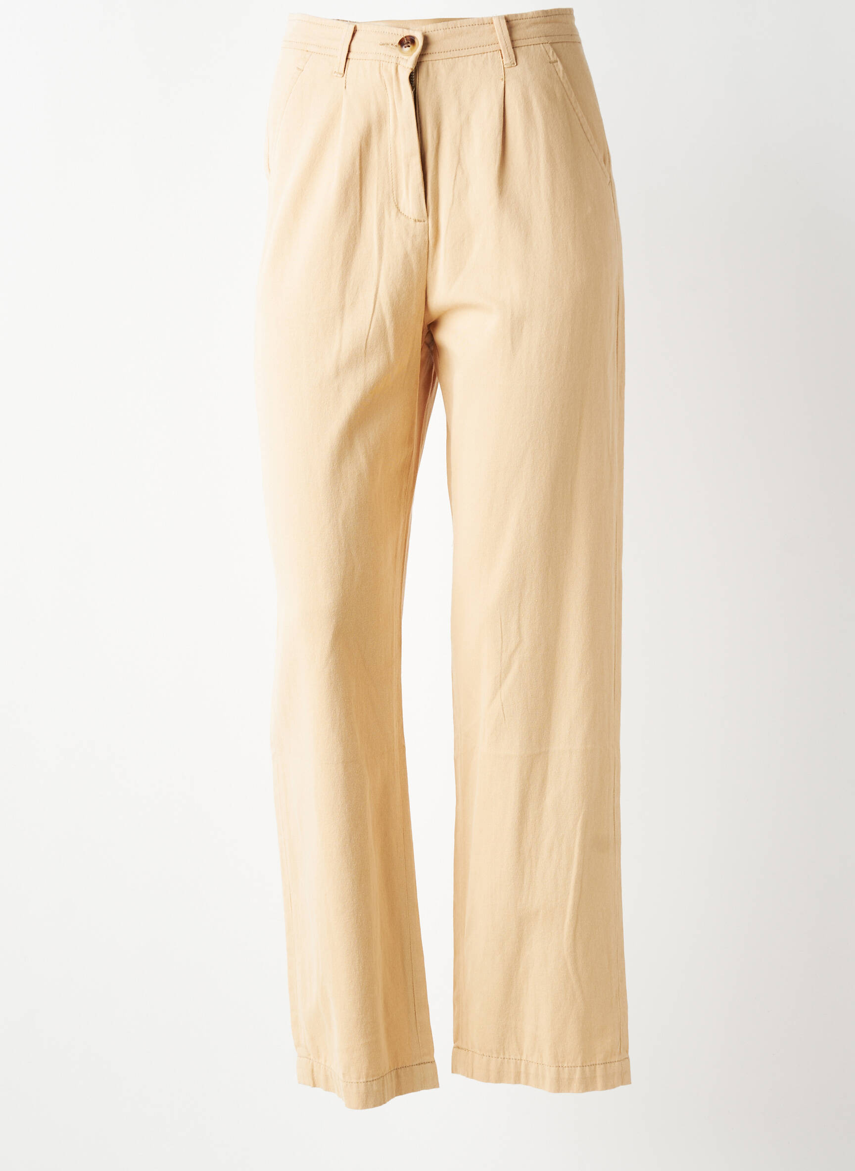 Pantalon drept țesătură poplin talie înaltă bej ARTLOVE femeie