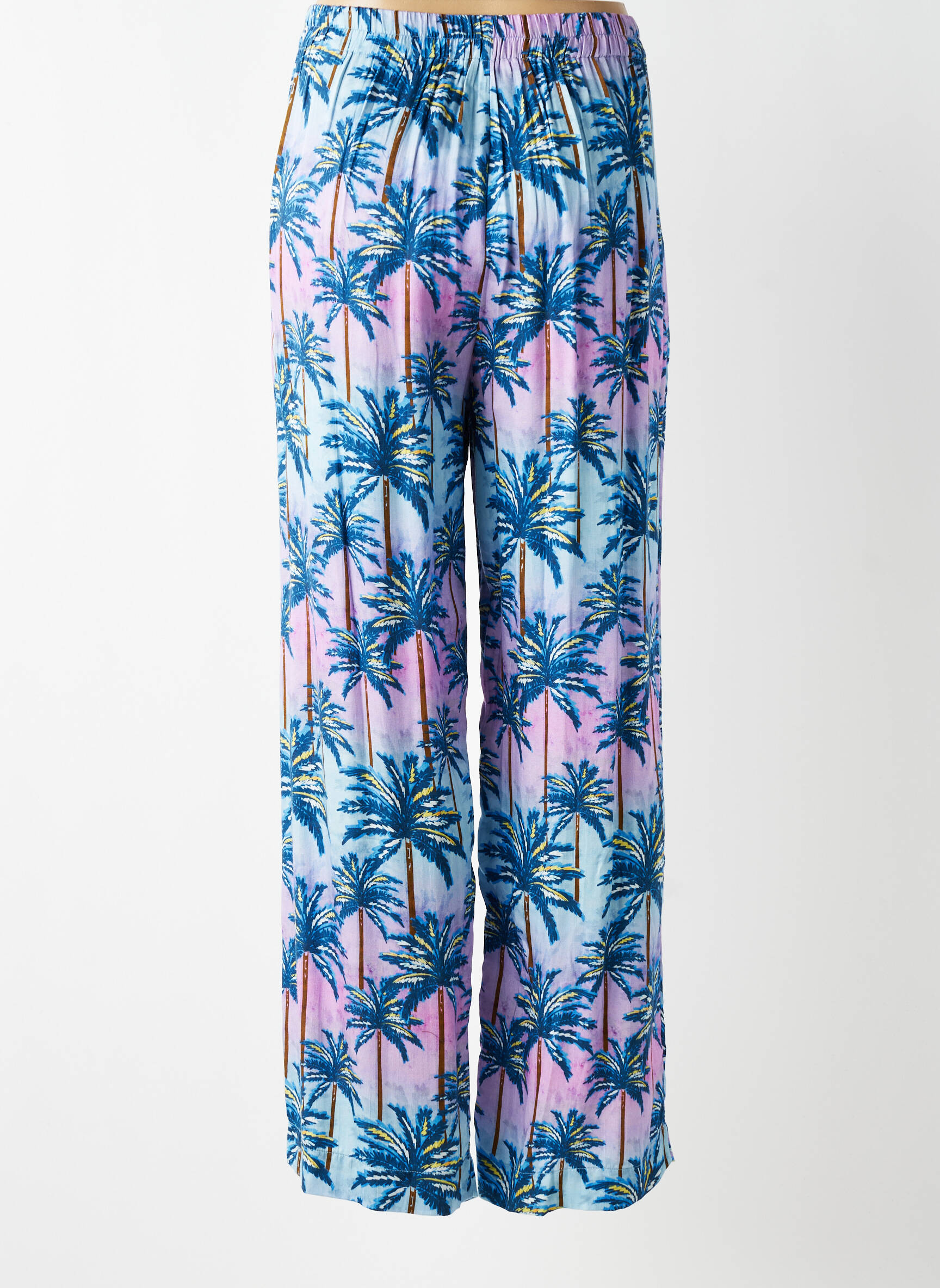 Pantalon larg țesătură poplin talie înaltă albastru LA PETITE ETOILE femeie