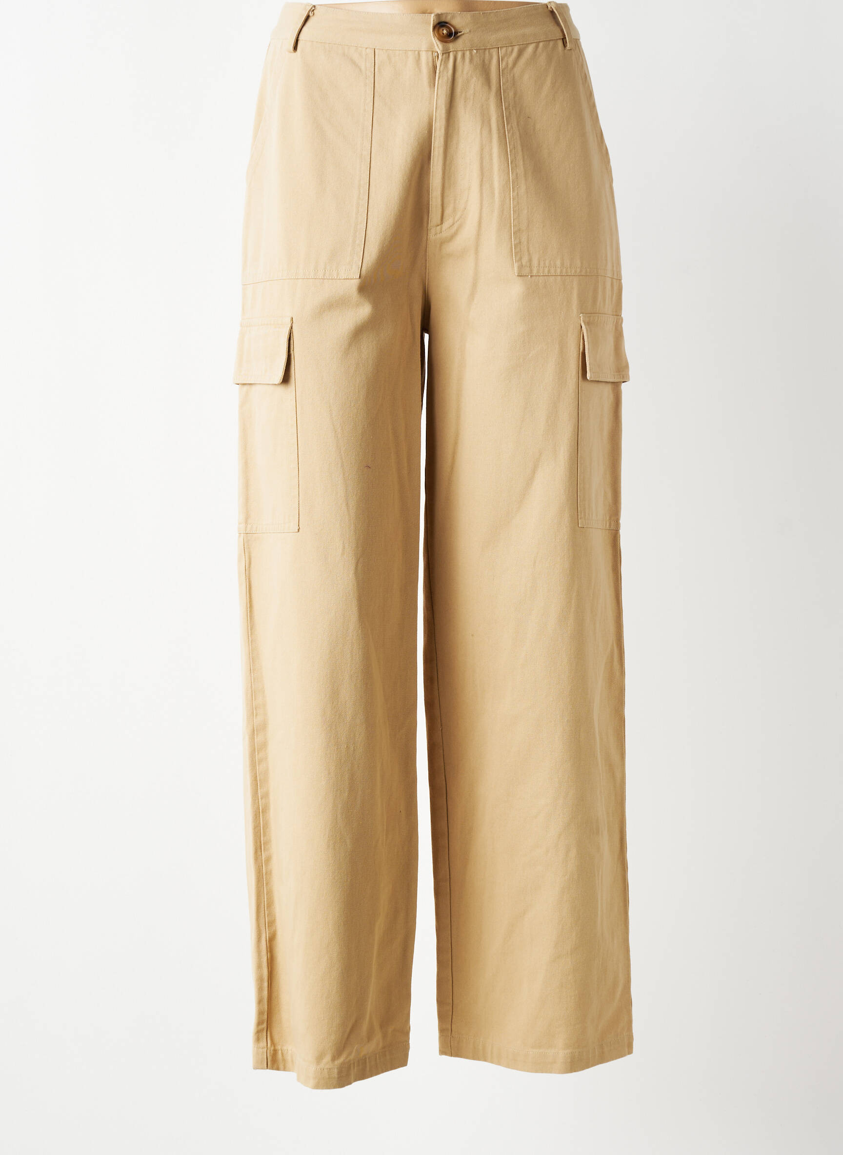 Pantalon cargo croială dreaptă talie înaltă bej LA PETITE ETOILE femeie