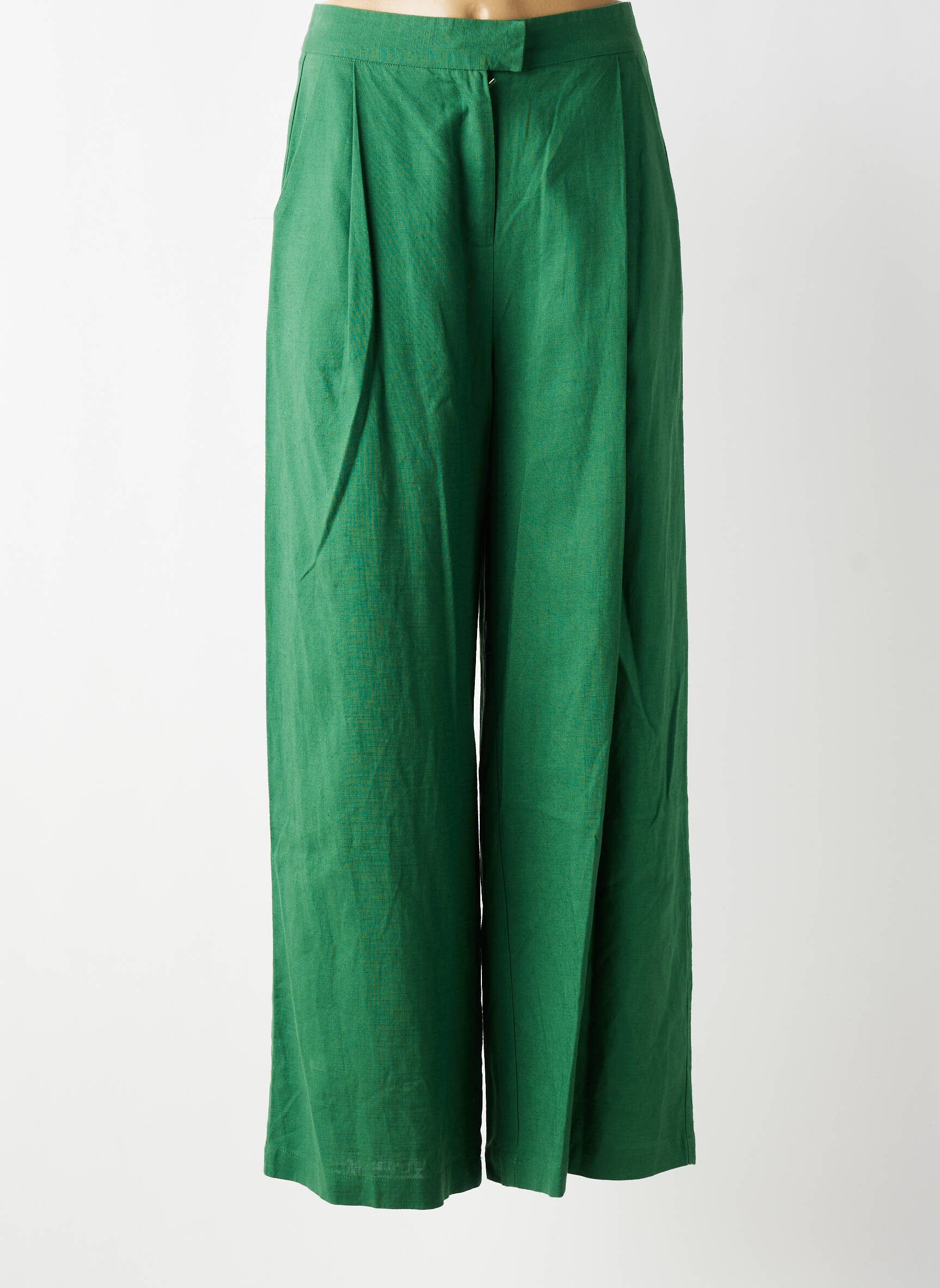 Pantalon larg țesătură crep talie înaltă verde LA PETITE ETOILE femeie