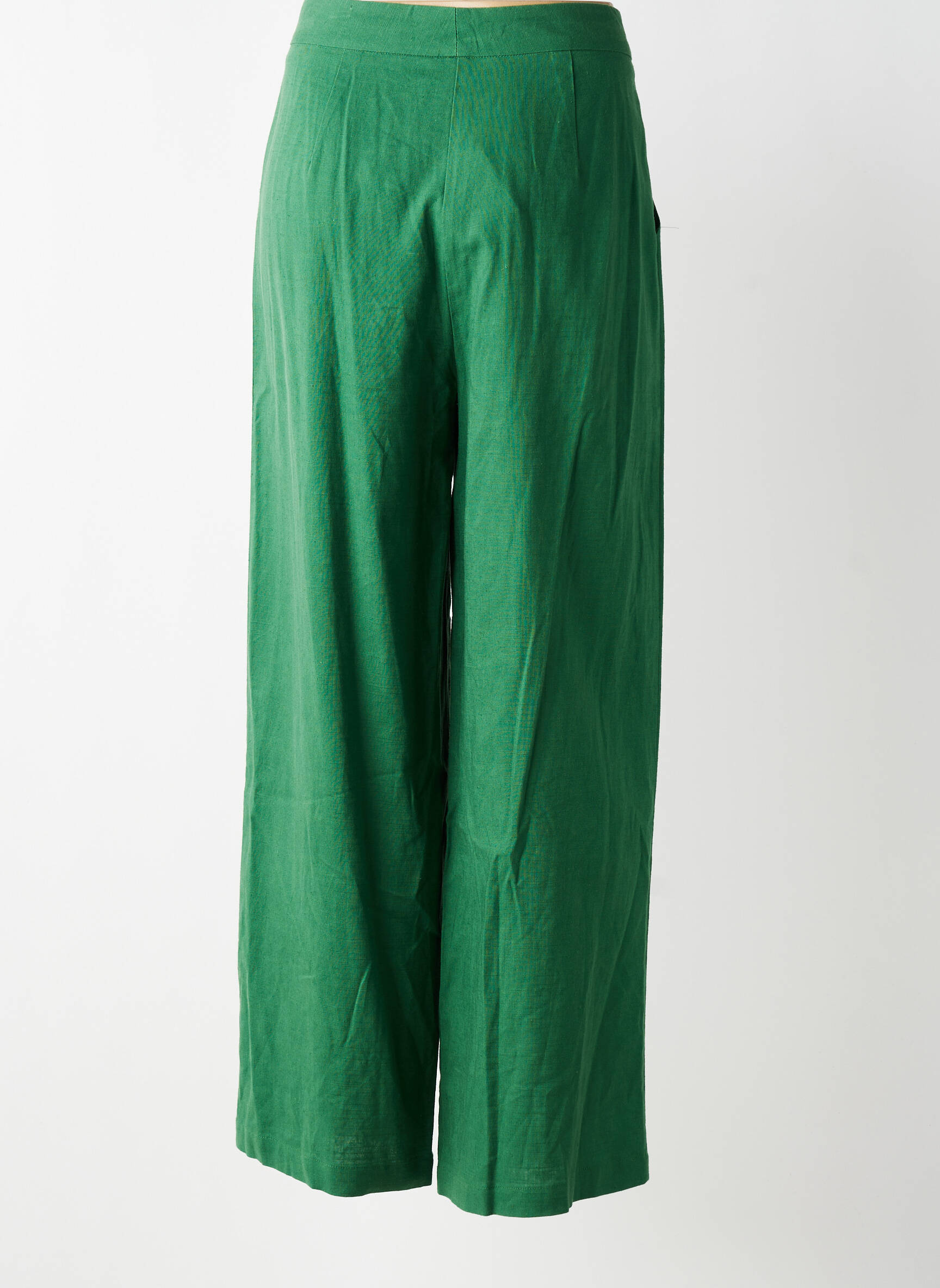 Pantalon larg țesătură crep talie înaltă verde LA PETITE ETOILE femeie