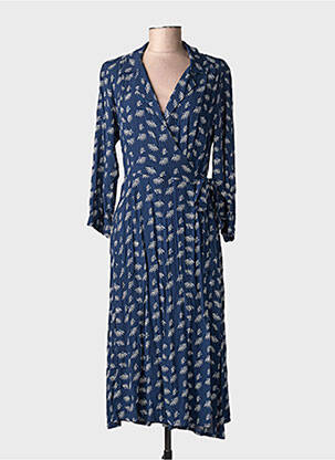 Rochie midi imprimeu fantezie mâneci lungi albastru YUKA femeie