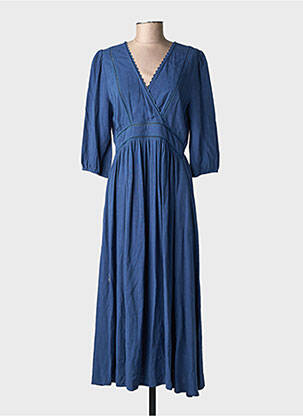 Rochie lungă croială cambrată mâneci 3/4 albastru EMILIE.K femeie