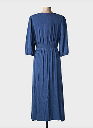 Rochie lungă croială cambrată mâneci 3/4 albastru EMILIE.K femeie