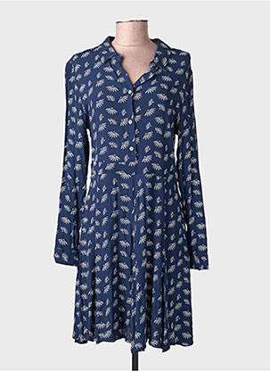 Rochie midi imprimeu fantezie mâneci lungi albastru YUKA femeie