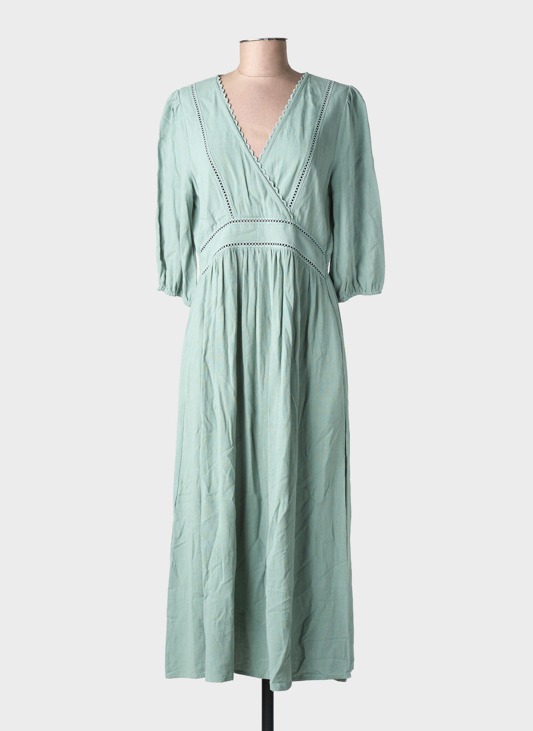 Rochie lungă mâneci scurte mâneci scurte verde EMILIE.K femeie