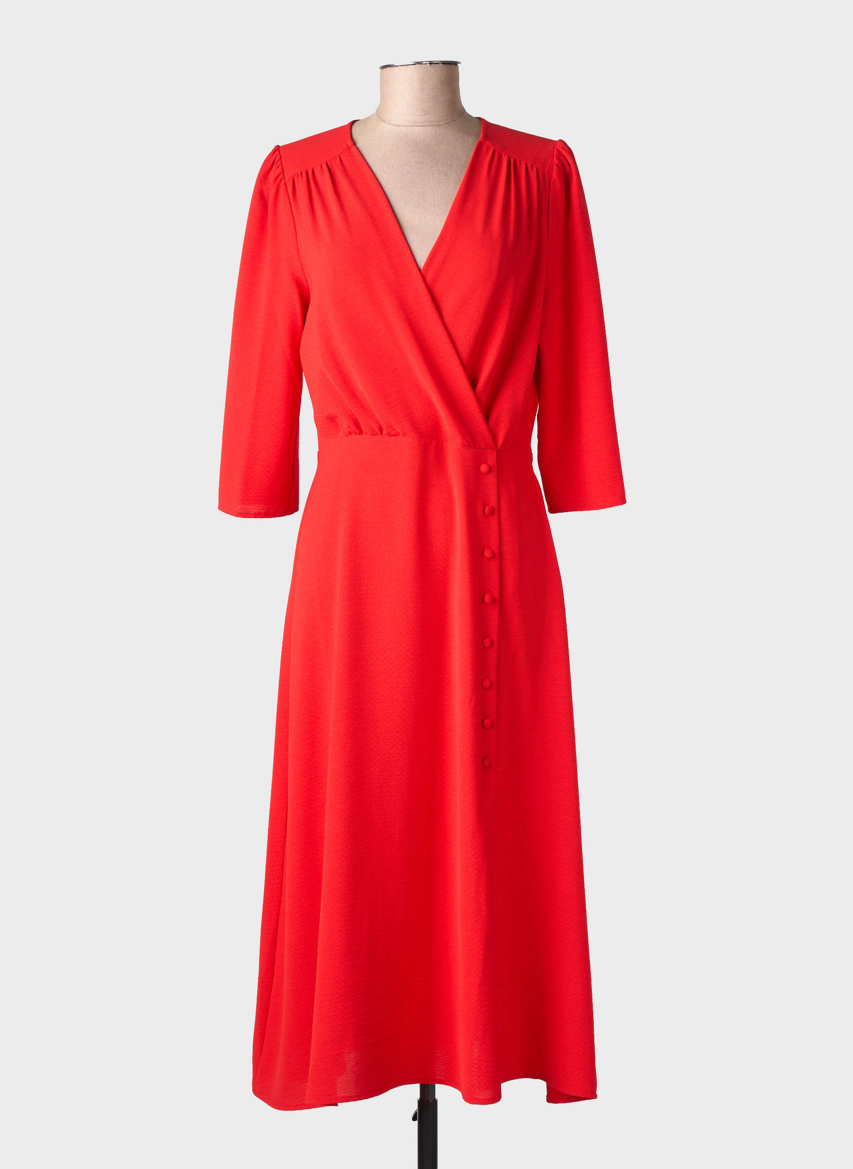 Rochie lungă croială cambrată mâneci 3/4 roșu LA PETITE ETOILE femeie
