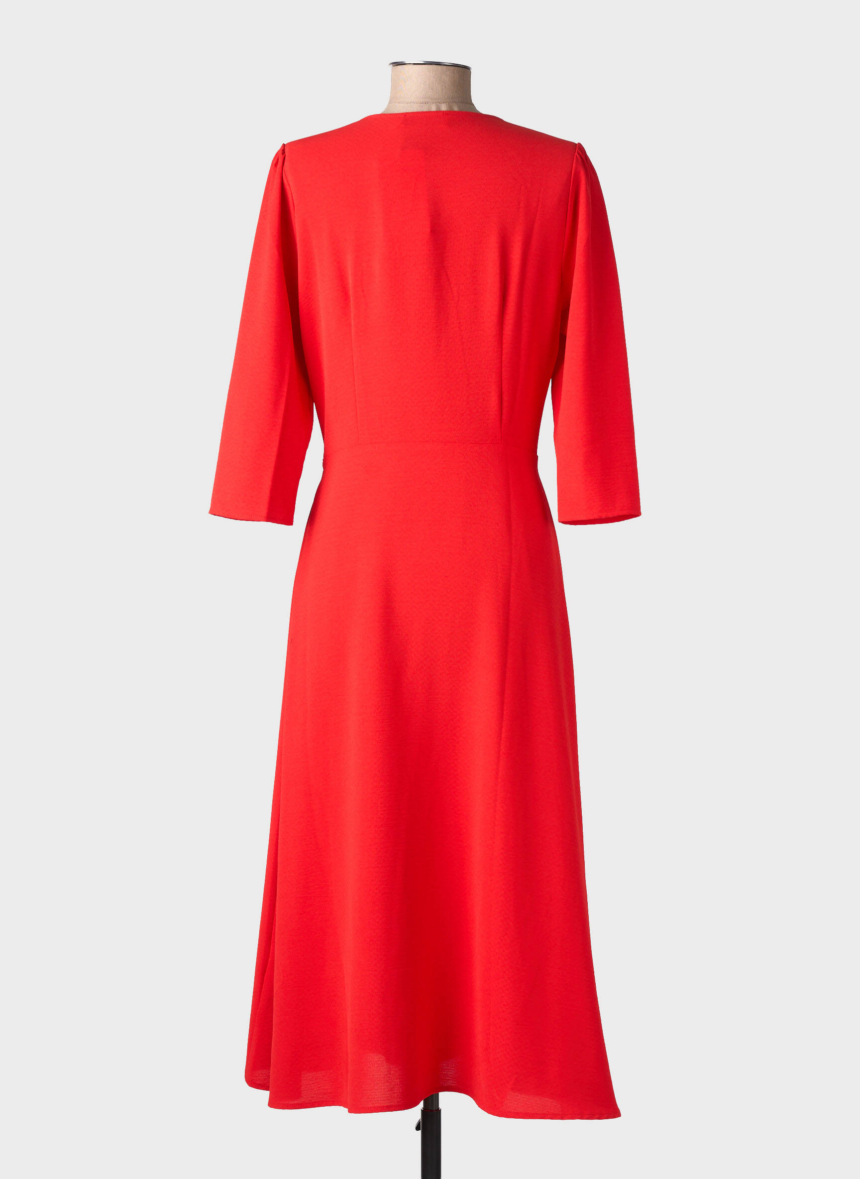 Rochie lungă croială cambrată mâneci 3/4 roșu LA PETITE ETOILE femeie
