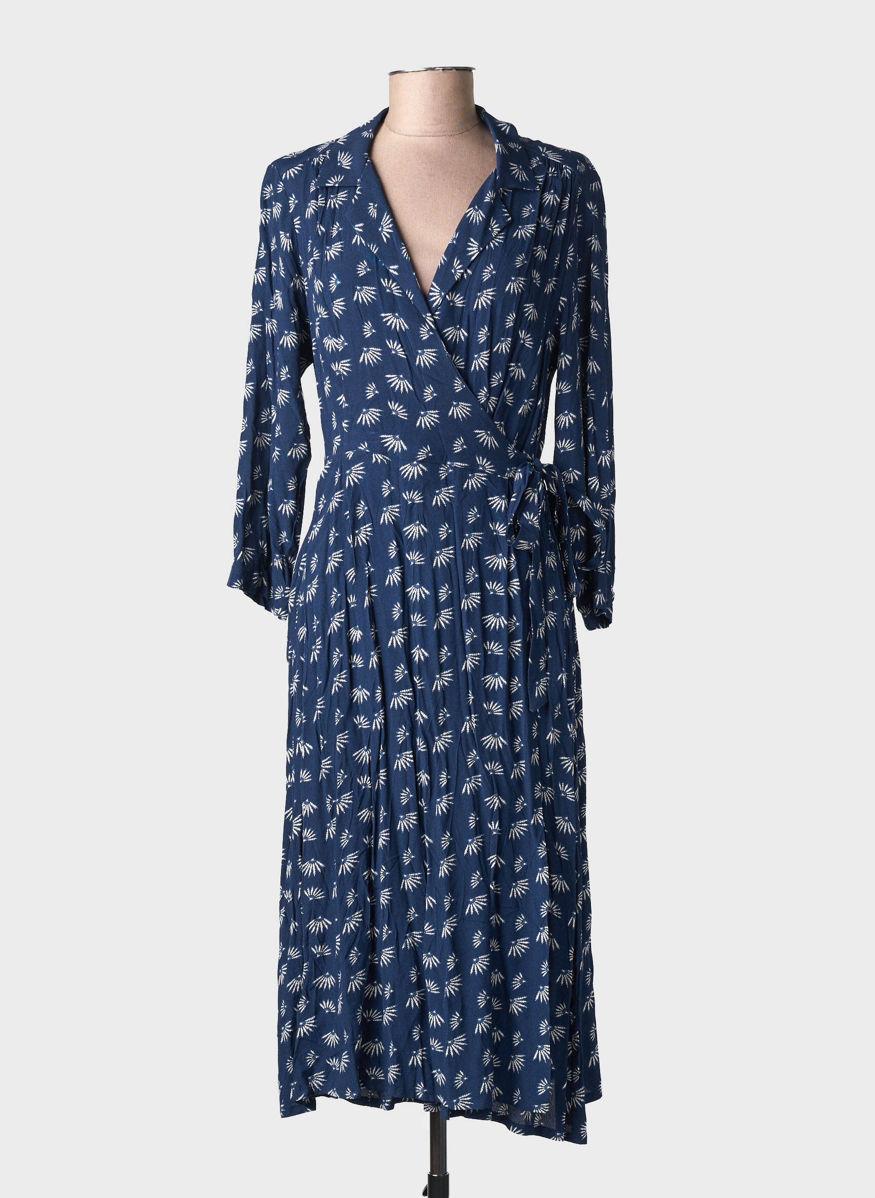 Rochie midi imprimeu fantezie mâneci lungi albastru YUKA femeie