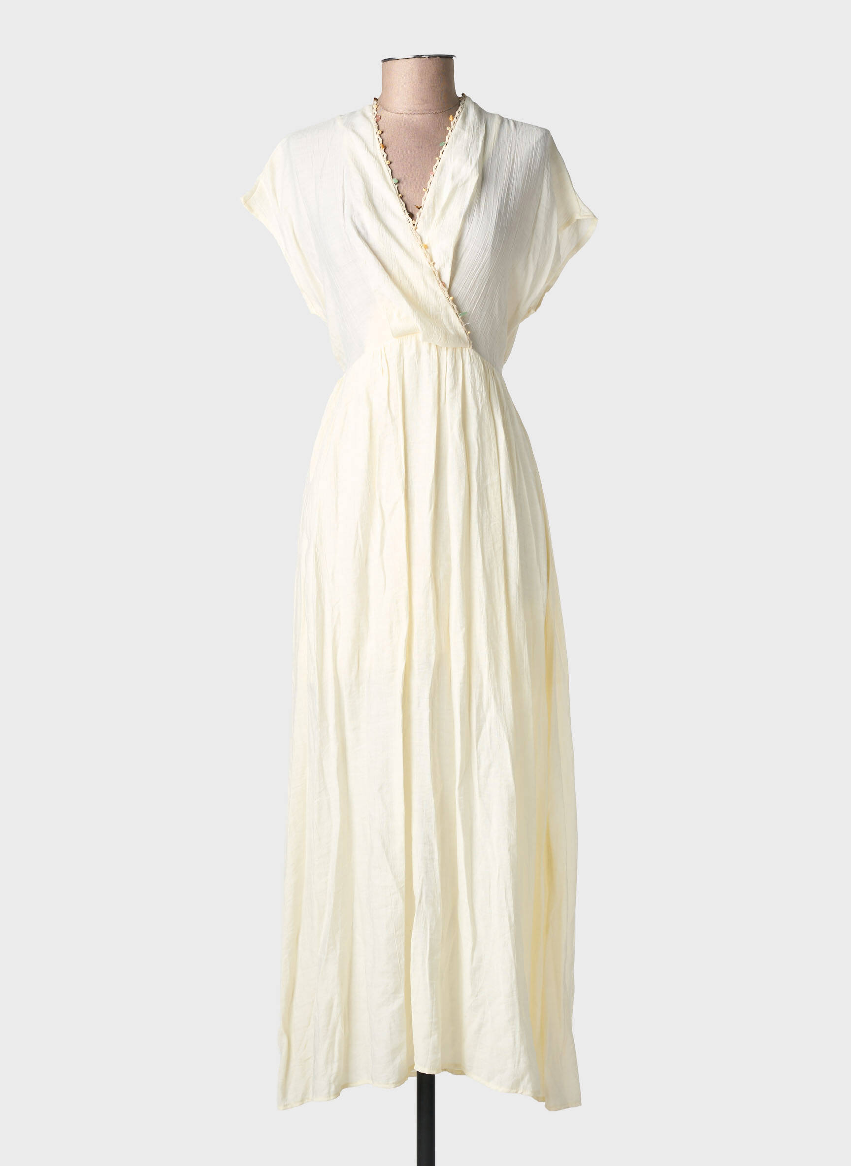 Rochie lungă mâneci scurte mâneci scurte bej ARTLOVE femeie