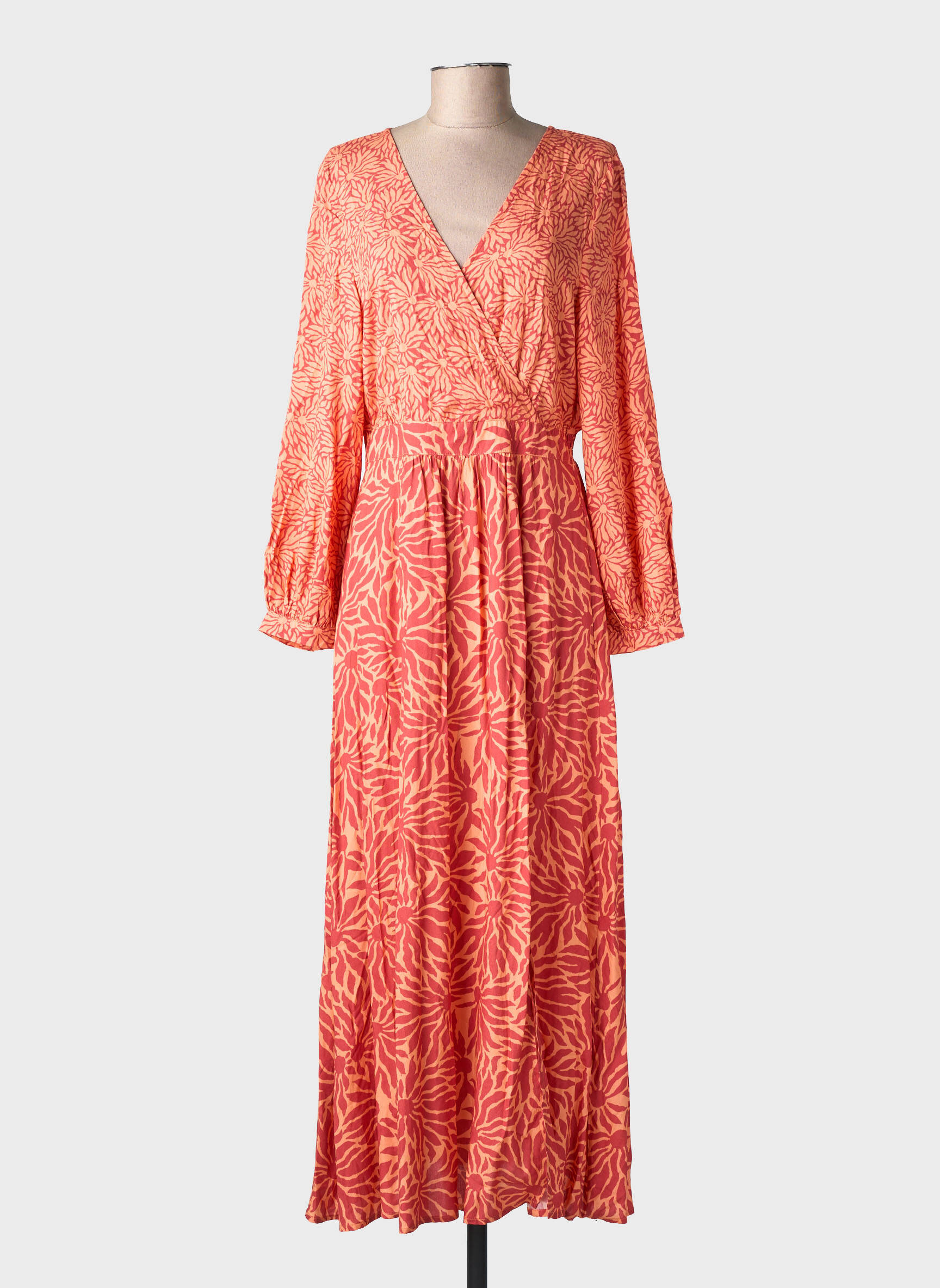 Rochie lungă mâneci lungi mâneci lungi portocalie LA PETITE ETOILE femeie