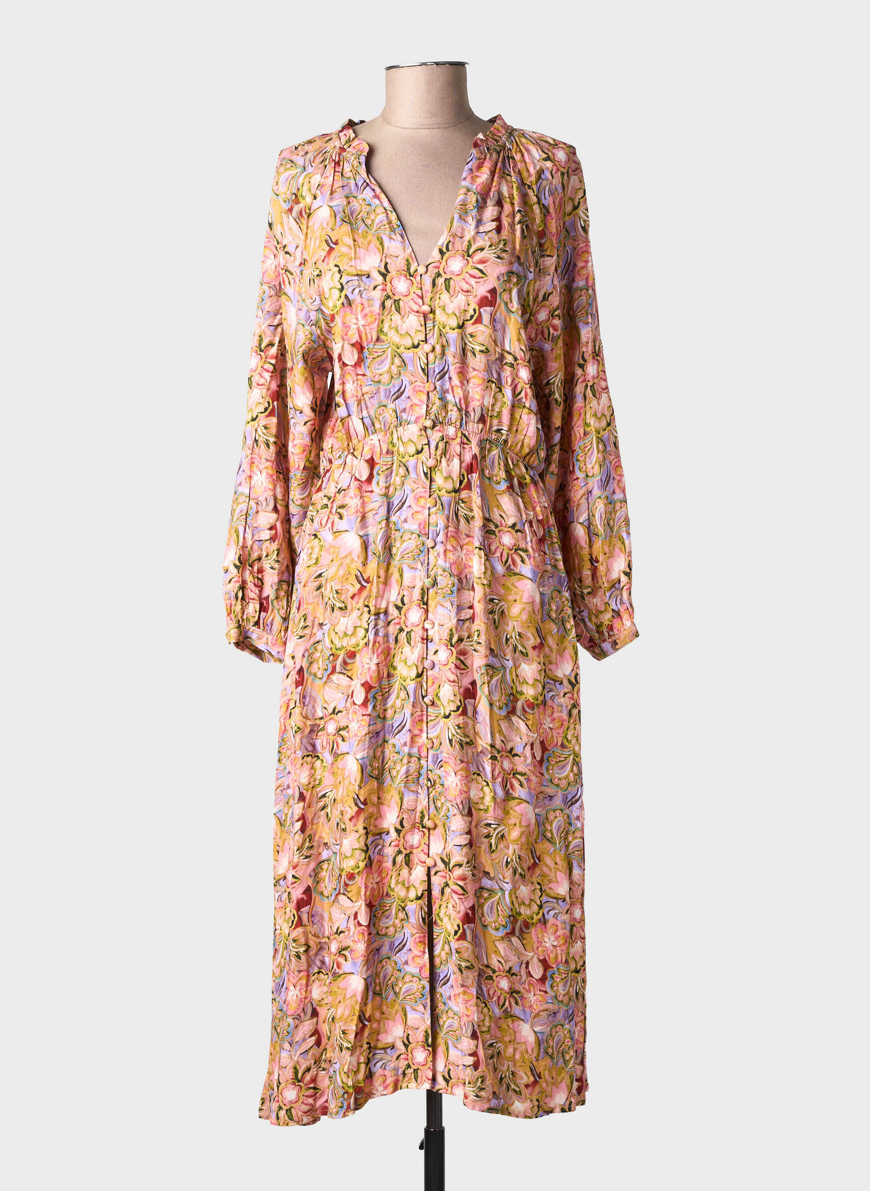 Rochie midi imprimeu floral mâneci lungi roz LA PETITE ETOILE femeie