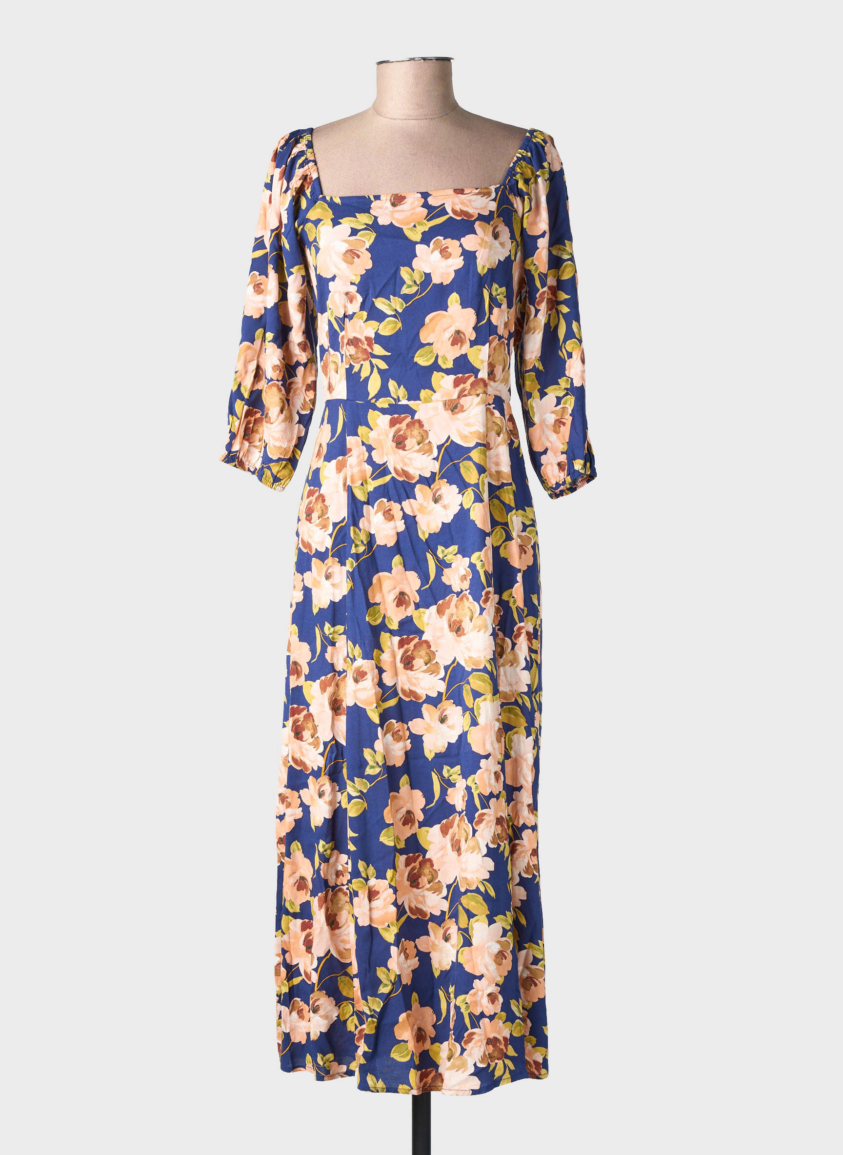 Rochie lungă imprimeu fantezie mâneci 3/4 albastru LA PETITE ETOILE femeie