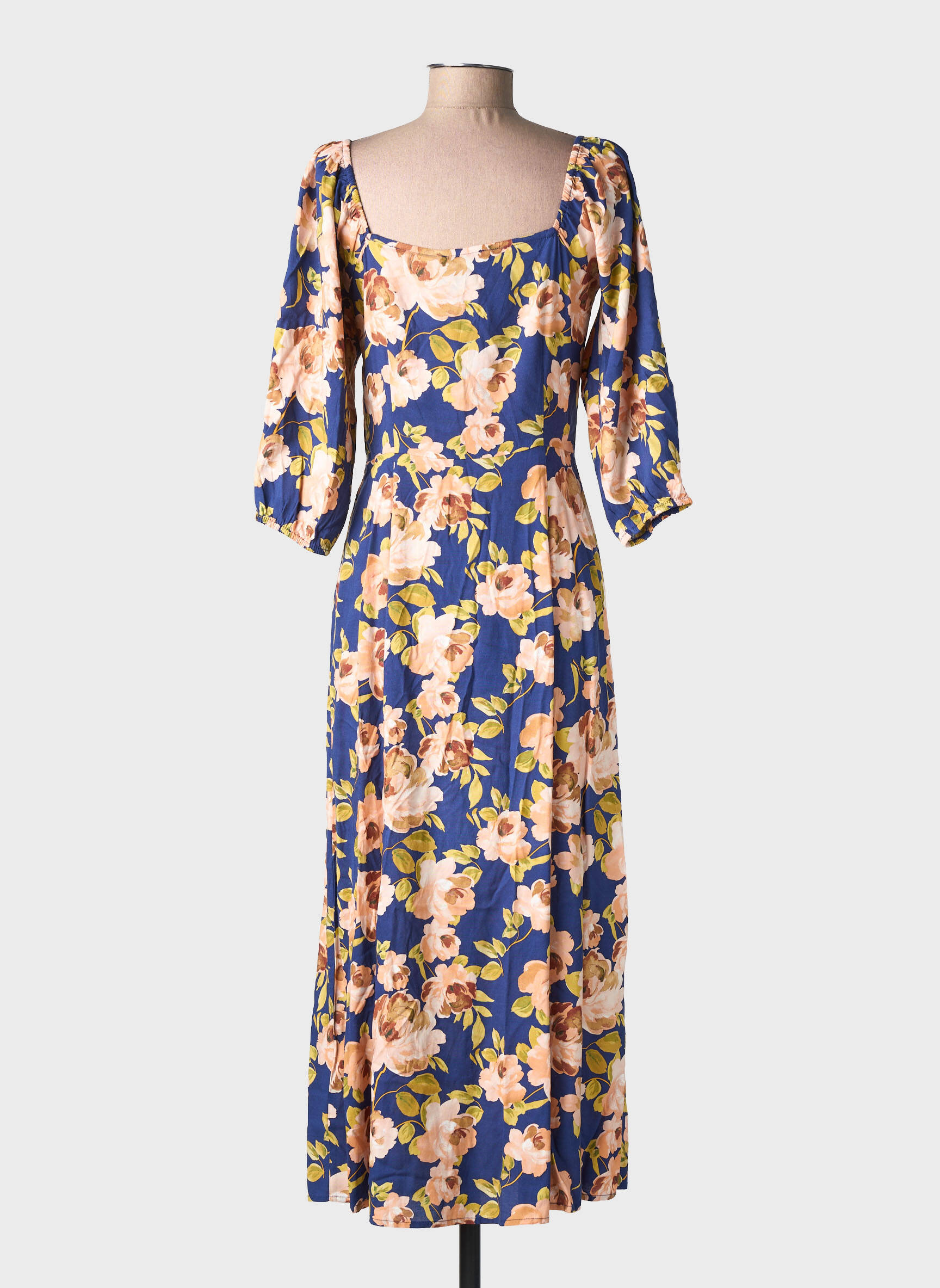 Rochie lungă imprimeu fantezie mâneci 3/4 albastru LA PETITE ETOILE femeie