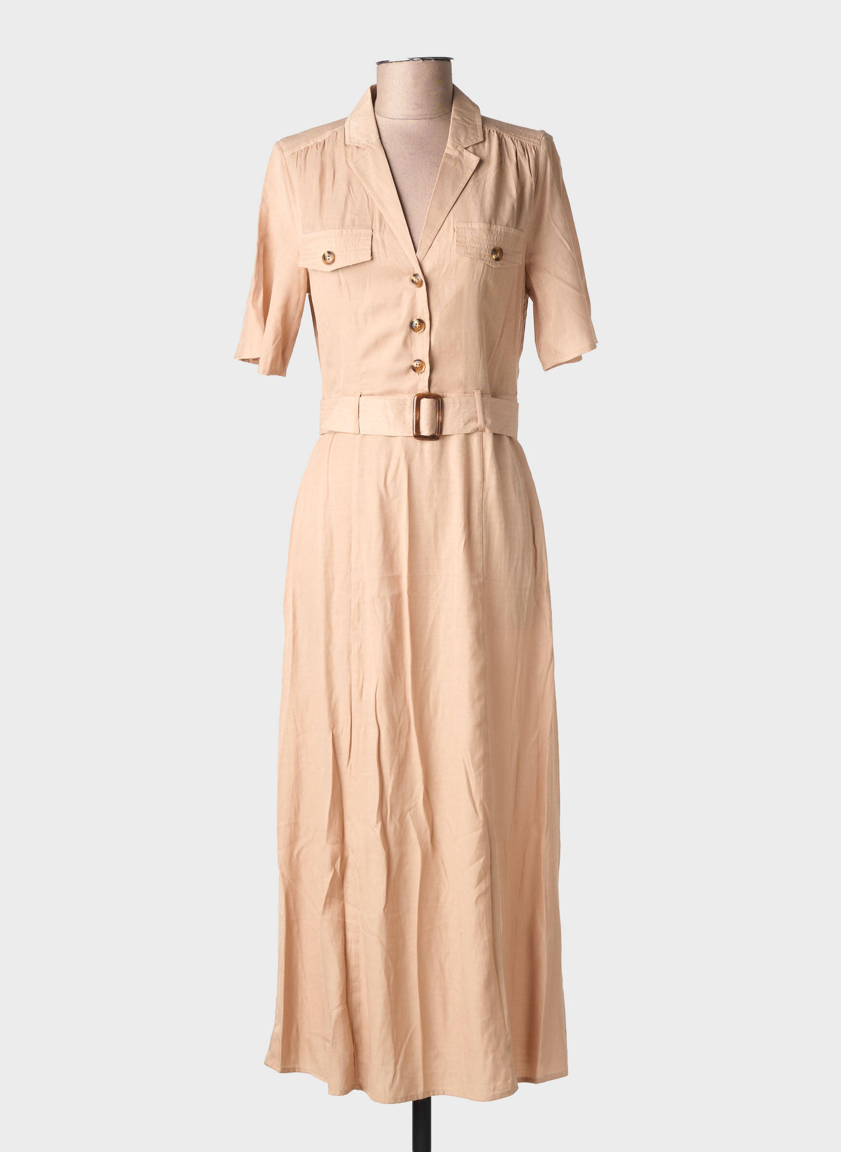 Rochie midi mâneci scurte mâneci scurte bej LA PETITE ETOILE femeie