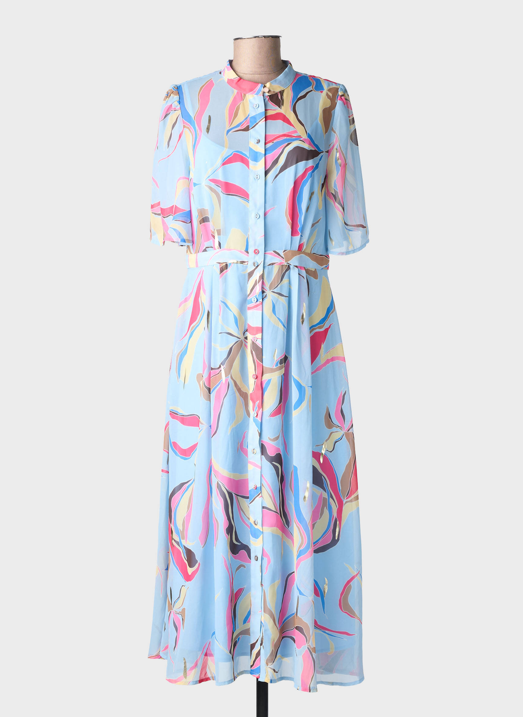Rochie midi imprimeu fantezie mâneci scurte albastru NUMPH femeie