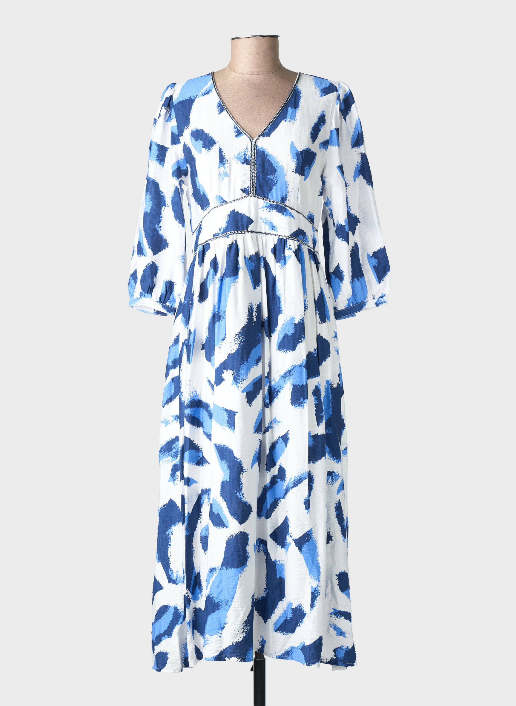 Rochie lungă imprimeu fantezie mâneci 3/4 albastru EMILIE.K femeie